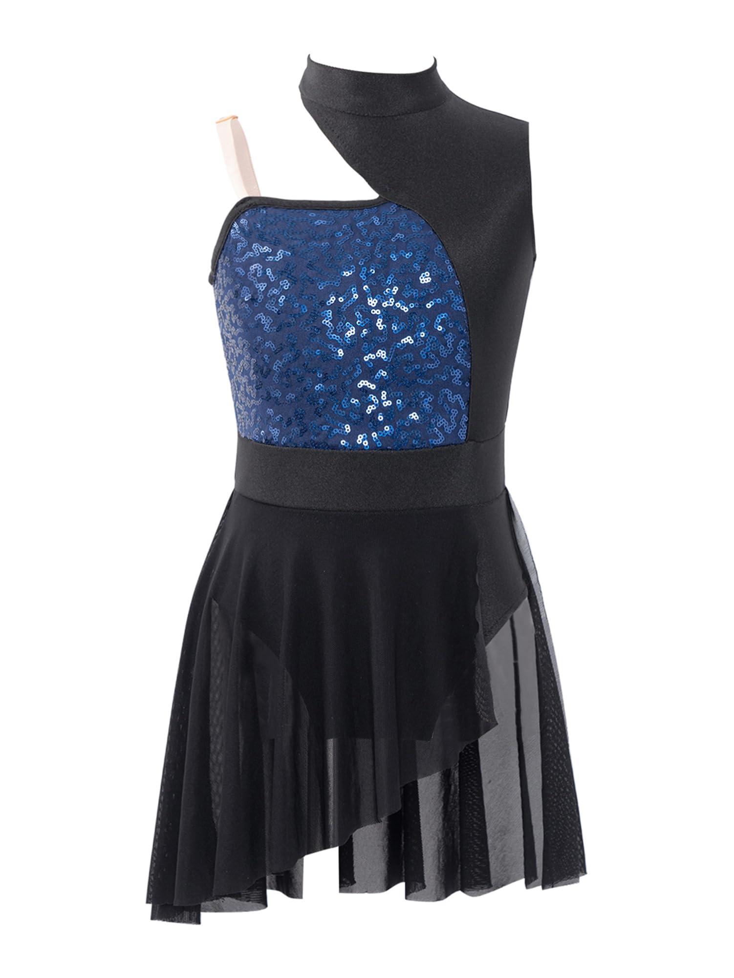 CHICTRY Girls' Sequins Ballet Lyrical Latin Dance Dress - Sleeveless Asymmetrical Contemporary Costume for Performances, Recitals & Competitions