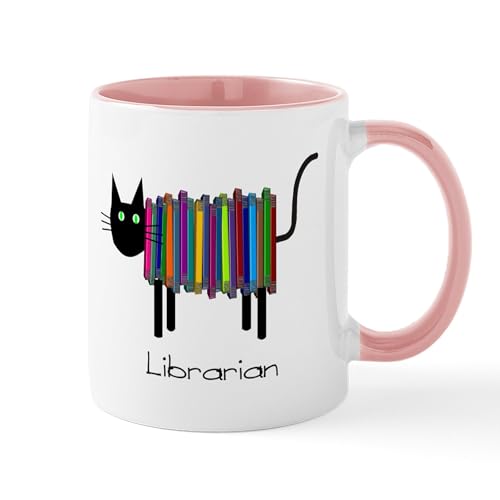 White/Pink Inside - Librarian Book Cat Mug