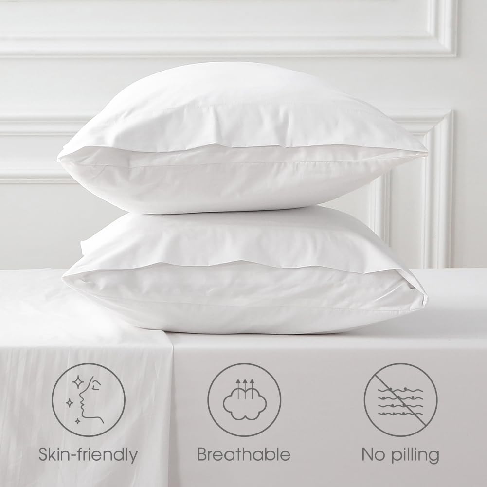 HYPREST Extra Deep Pocket Queen Sheet Set - 100% Cotton, White Hotel Luxury Soft Wrinkle Free Cooling Bed Sheets for Queen Size Mattress (18-22 Inches) - Perfect for Home, Hotel, and Dorm Use
