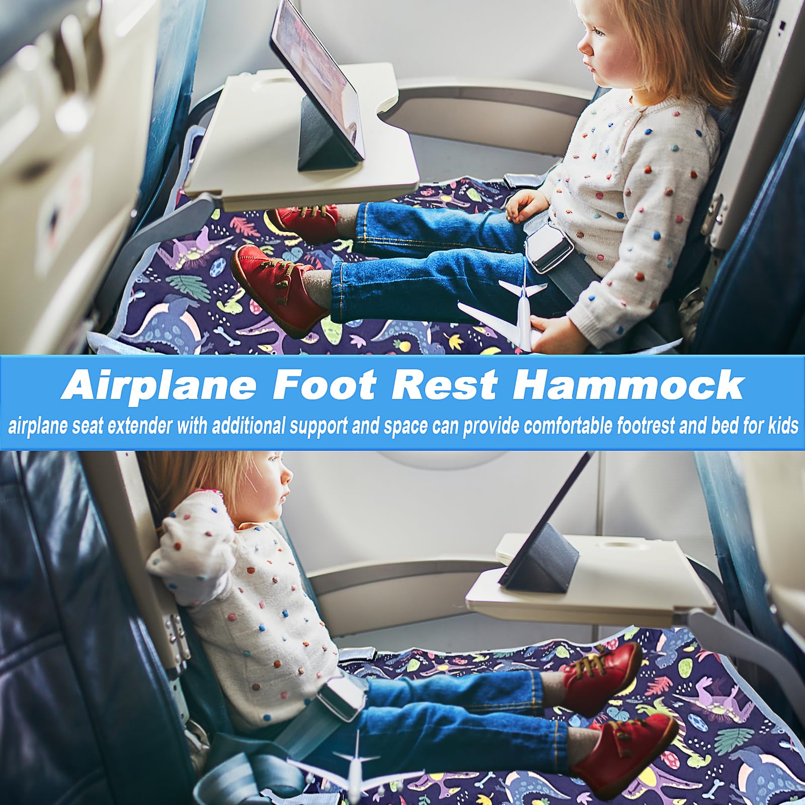 MIUUDBY Toddler Airplane Bed Seat Extender - Portable Foot Rest for Kids with Side Pocket | Comfortable In-Flight Sleep Solution for Babies & Toddlers | Perfect for Long-Haul Flights & Family Travel