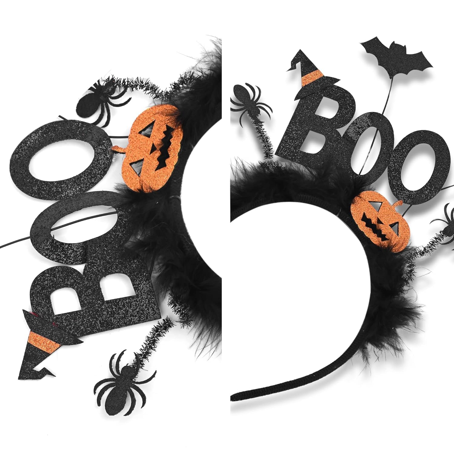 Xtraokute Halloween Headband - Pumpkin, Spider Web, Ghost, Bat & Witch Hat Costume Party Hair Accessories for Girls & Women | Natural Feather Hair Hoop Head Bopper for Halloween Parties, Cosplay & Trick or Treat