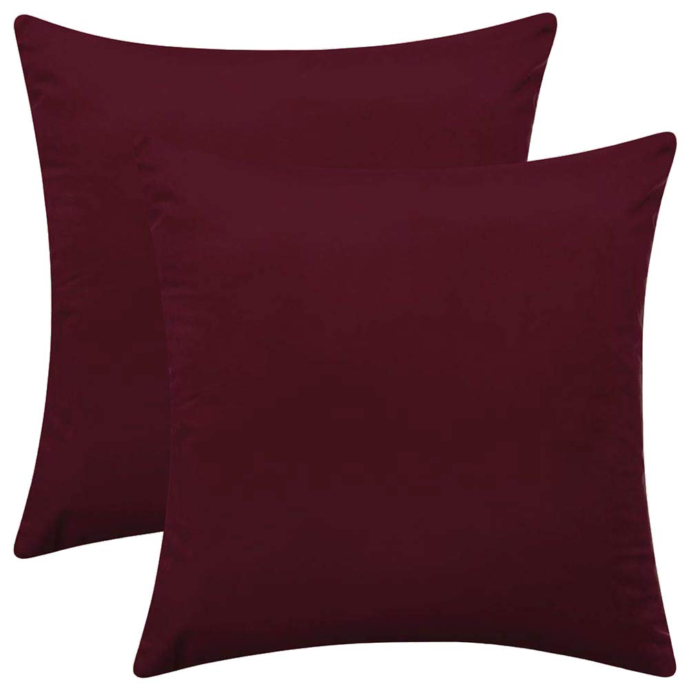 2 Pack Soft Velvet Throw Pillow Covers 16x16 Inches - Burgundy Decorative Cushion Cases for Sofa, Couch, Bed & Home Decor - Perfect for Living Room, Bedroom, Dorm and Office