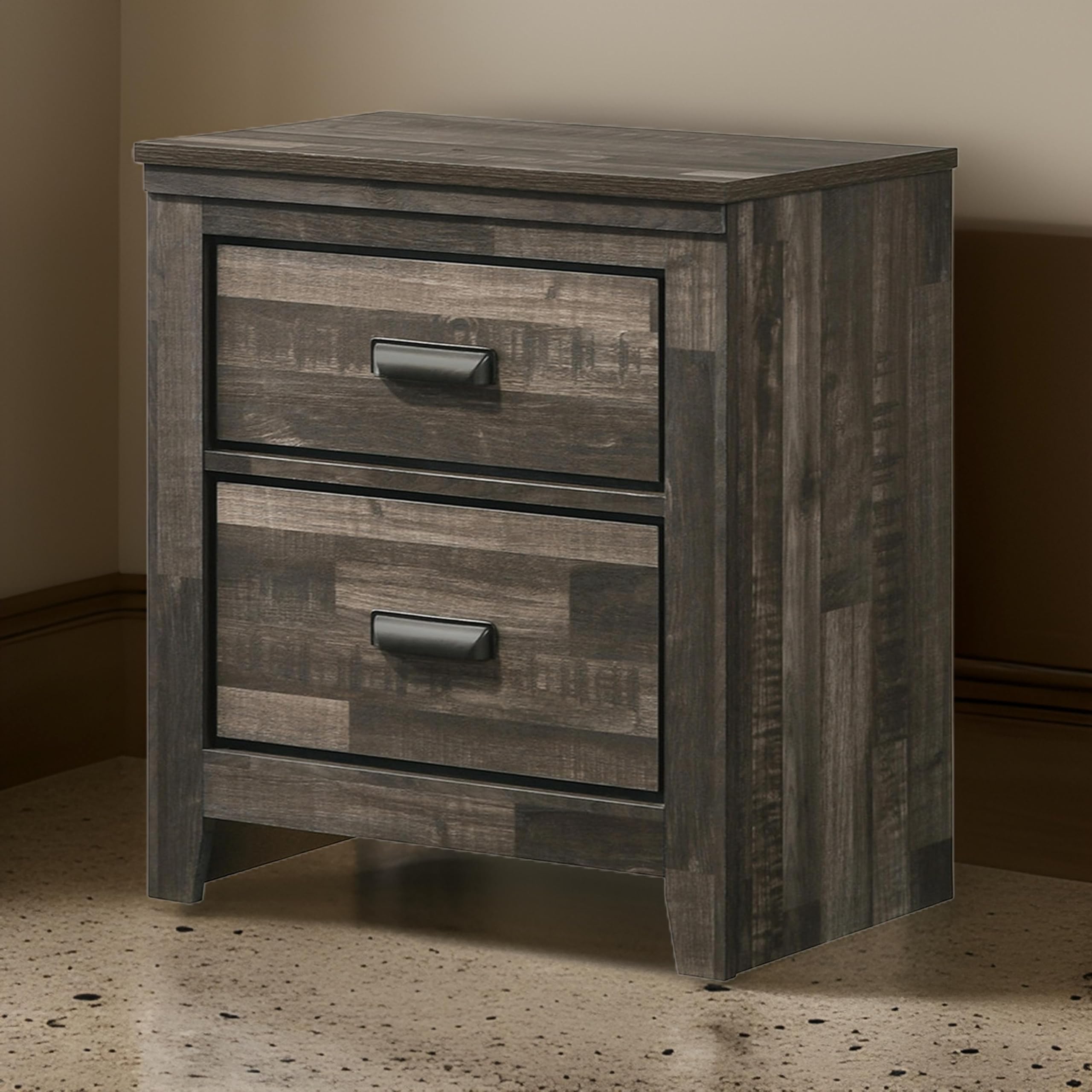 Benzara BM241274 Night Stand with 2 Drawers - Solid Wood Butcher Block Design Bedside Table in Brown - Perfect for Bedroom, Living Room, or Guest Room Storage