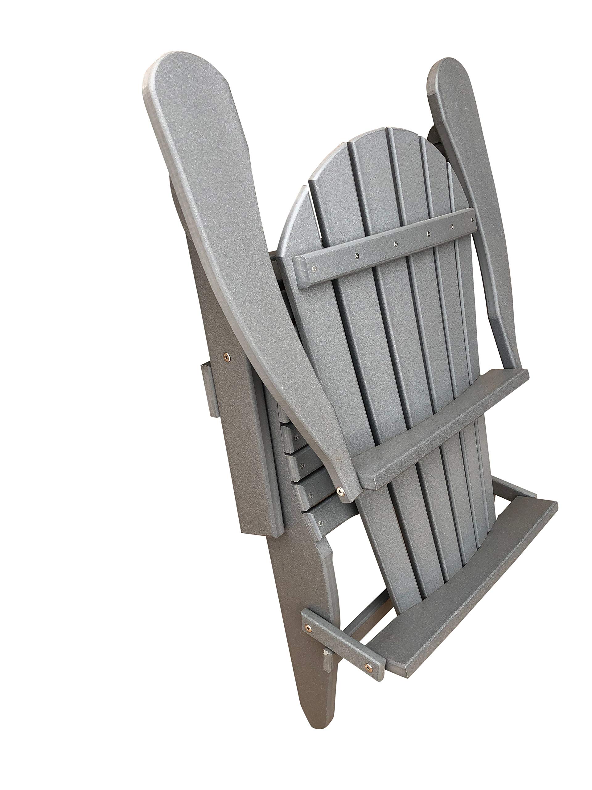 Phat Tommy Foldable Adirondack Chair - Heavy Duty HDPE Recycled Plastic Folding Outdoor Chair - All Weather Patio, Deck & Porch Furniture (Grey) - Perfect for Backyard Relaxation, Camping & Beach Outings