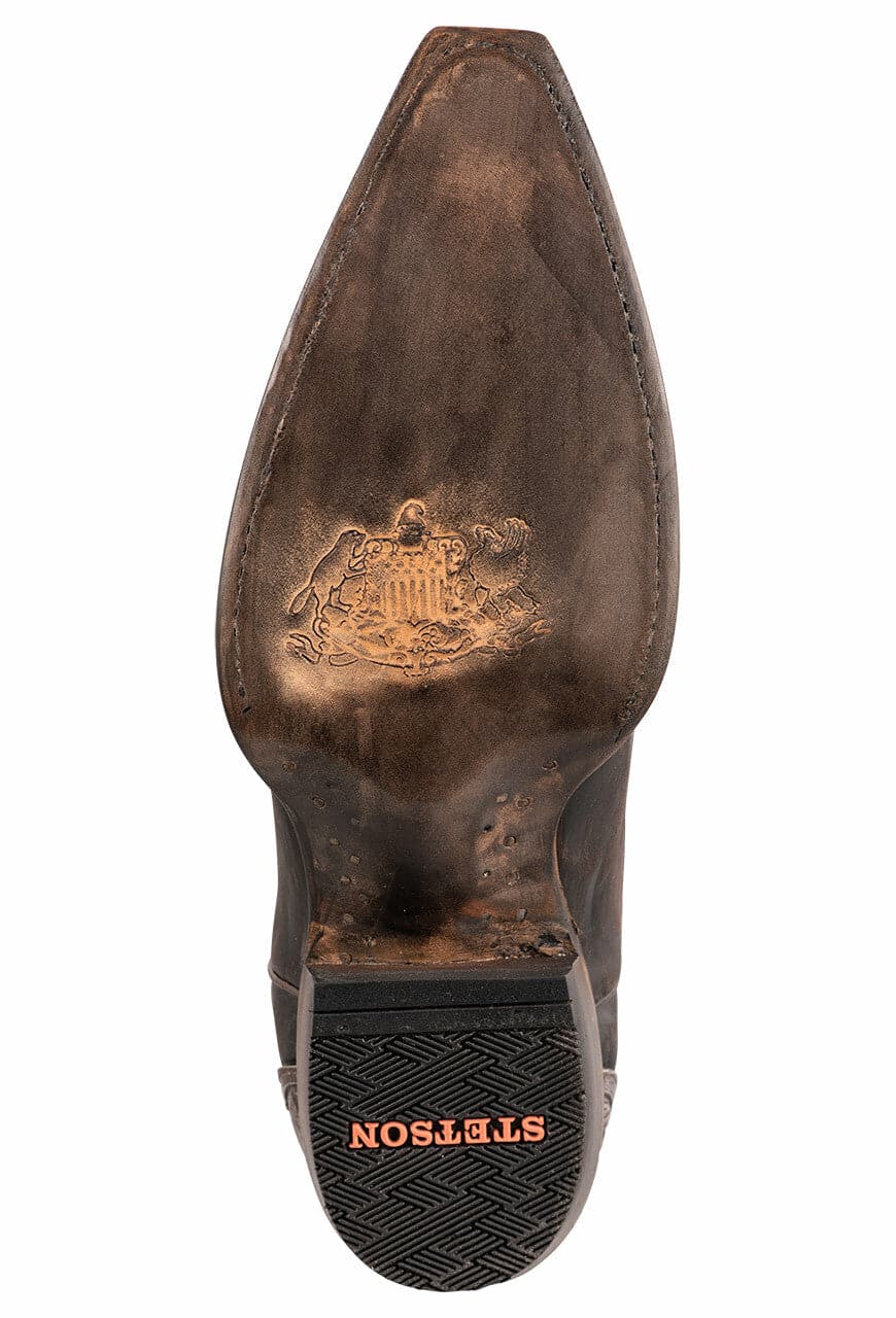 Stetson Men's Waxy Brown & Blue Wingtip Cowboy Boots - Durable Leather Western Boots for Men, Comfortable Rodeo & Country Style Footwear - Perfect for Line Dancing, Rodeos, and Western Fashion