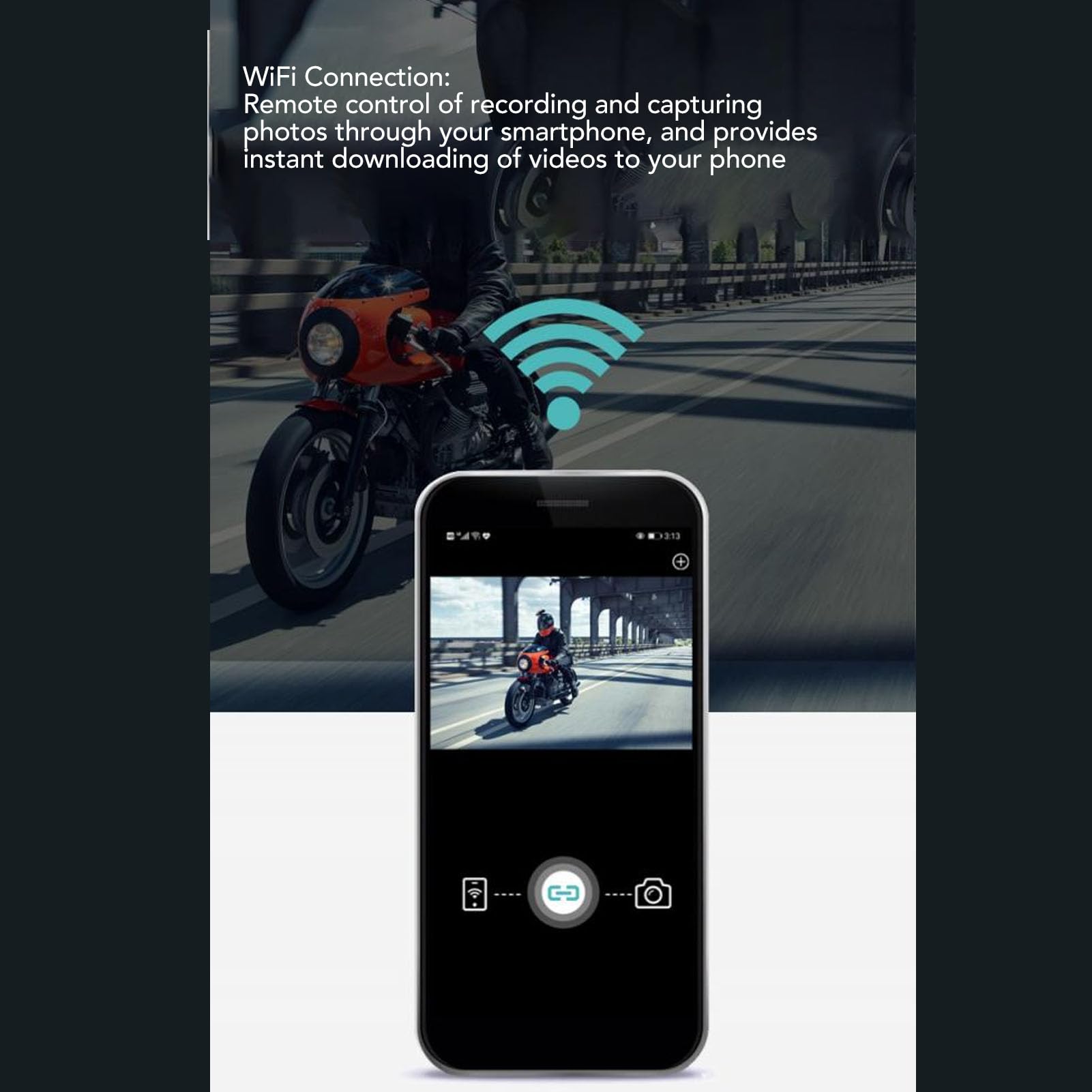 2K Dual Lens WiFi Motorcycle Helmet Camera - IP66 Waterproof Sports Action Camera with Loop Recording & 1600mAh Battery for Biking, Cycling, Motorcycles & Outdoor Adventures