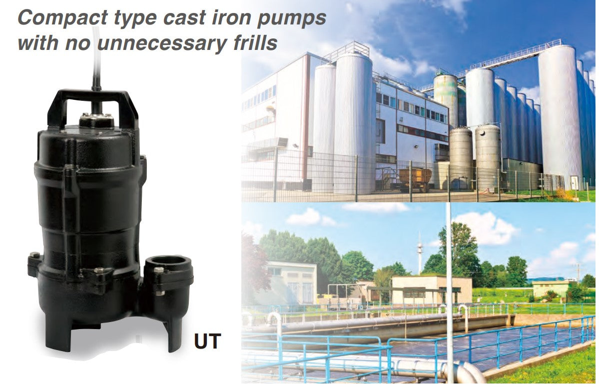 Tsurumi UT Series 3-Phase Compact Submersible Wastewater Pump with Semi-Vortex Impeller - Heavy Duty Drainage for Construction, Basement, Sewage & Industrial Applications
