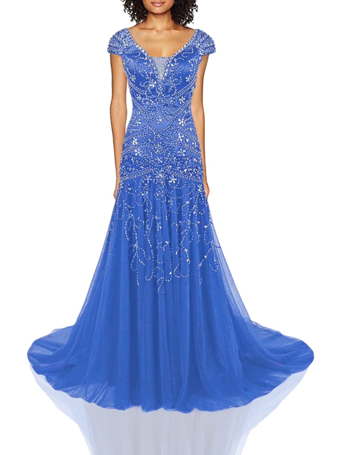 Elegant Long Mermaid Wedding Dress with Cap Sleeves & Beaded Embroidery - Perfect for Brides, Prom & Mother of The Bride - Formal Events, Evening Galas & Special Occasions