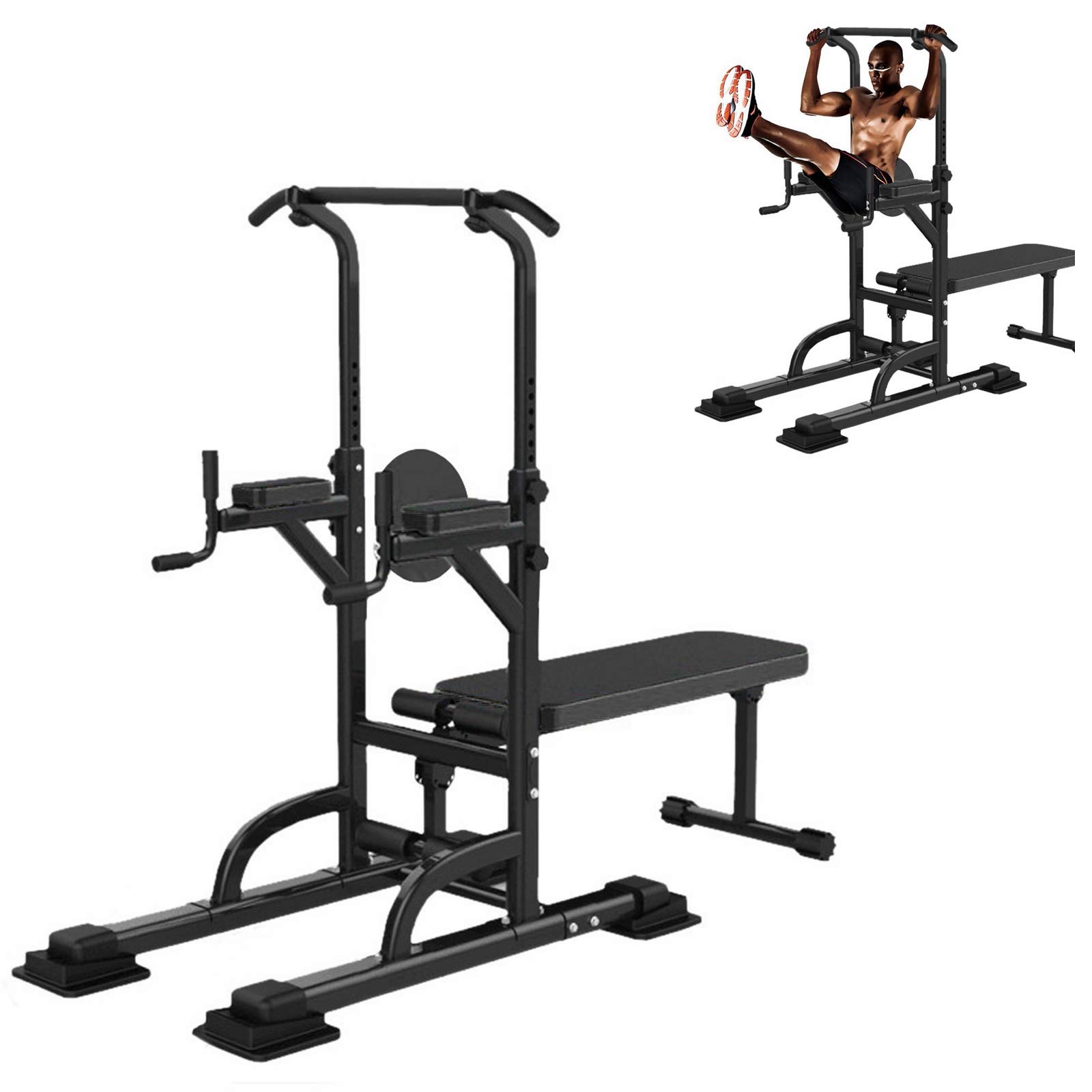MilkSugar Adjustable Dip Station - Height Adjustable Pull Up Bar & Sit Up Bench for Home Gym, Strength Training & Bodyweight Exercises - Perfect for Push Ups, Dips, Pull Ups & Core Workouts