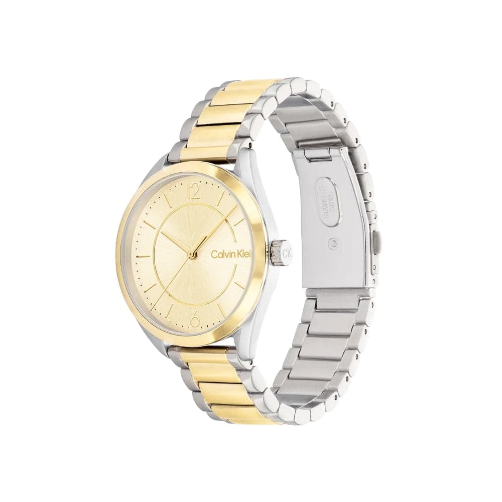 Calvin Klein Women's Two-Tone Stainless Steel Watch with Gold Dial - Model 25200192 | Elegant Dress Watch for Office, Parties & Special Occasions