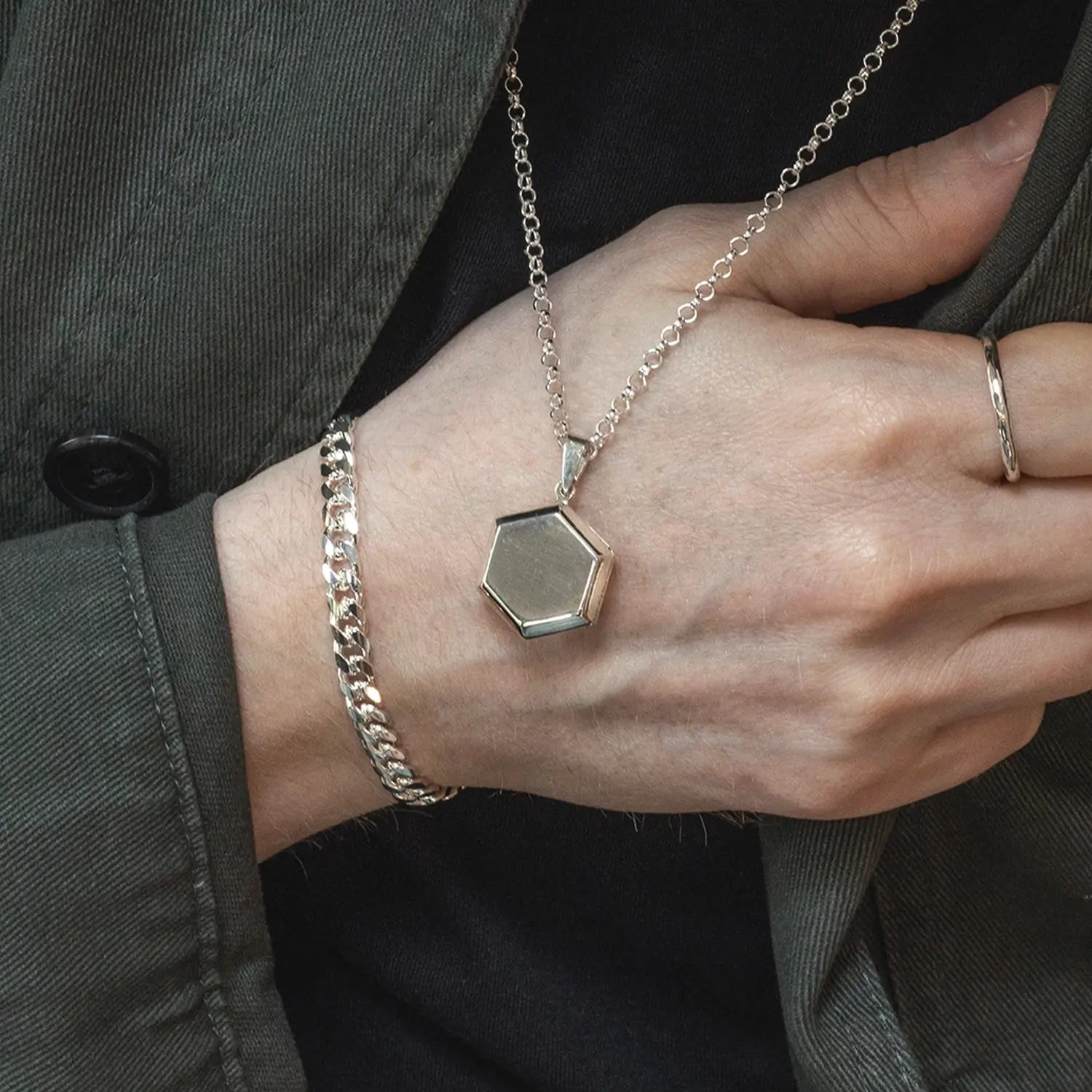 Hexagon Locket Necklace for Men - Sterling Silver Photo Pendant - Perfect for Engagements, Anniversaries & Gifts