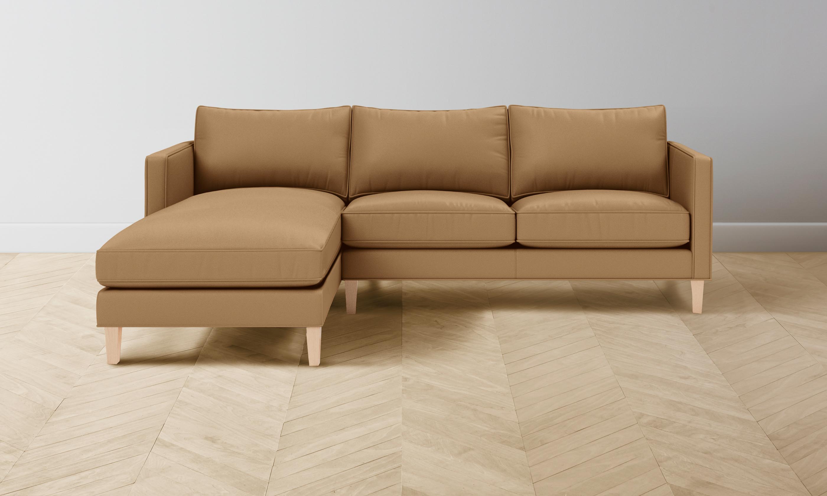 Premium Crosby Sectional Sofa in Pebbled Leather - Latte Brown Color | Modern Living Room Furniture for Home & Office Comfort