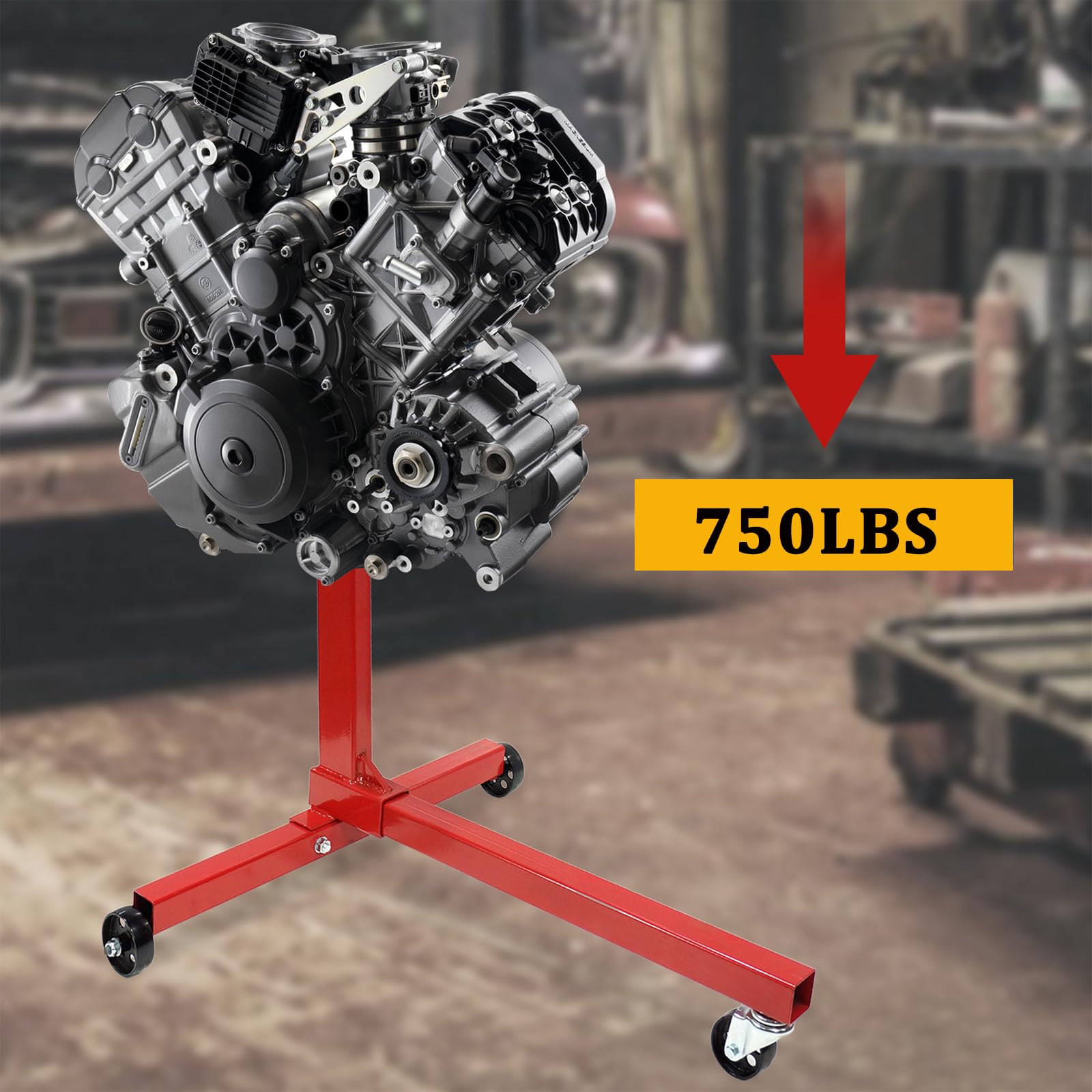 Garvee 750LBS Capacity Rotating Engine Stand - 360° Adjustable Motor Stand with Arms & Caster Wheels - Heavy Duty Auto Truck Engine Dolly Mover for Car Repair, Engine Maintenance & Workshop Use