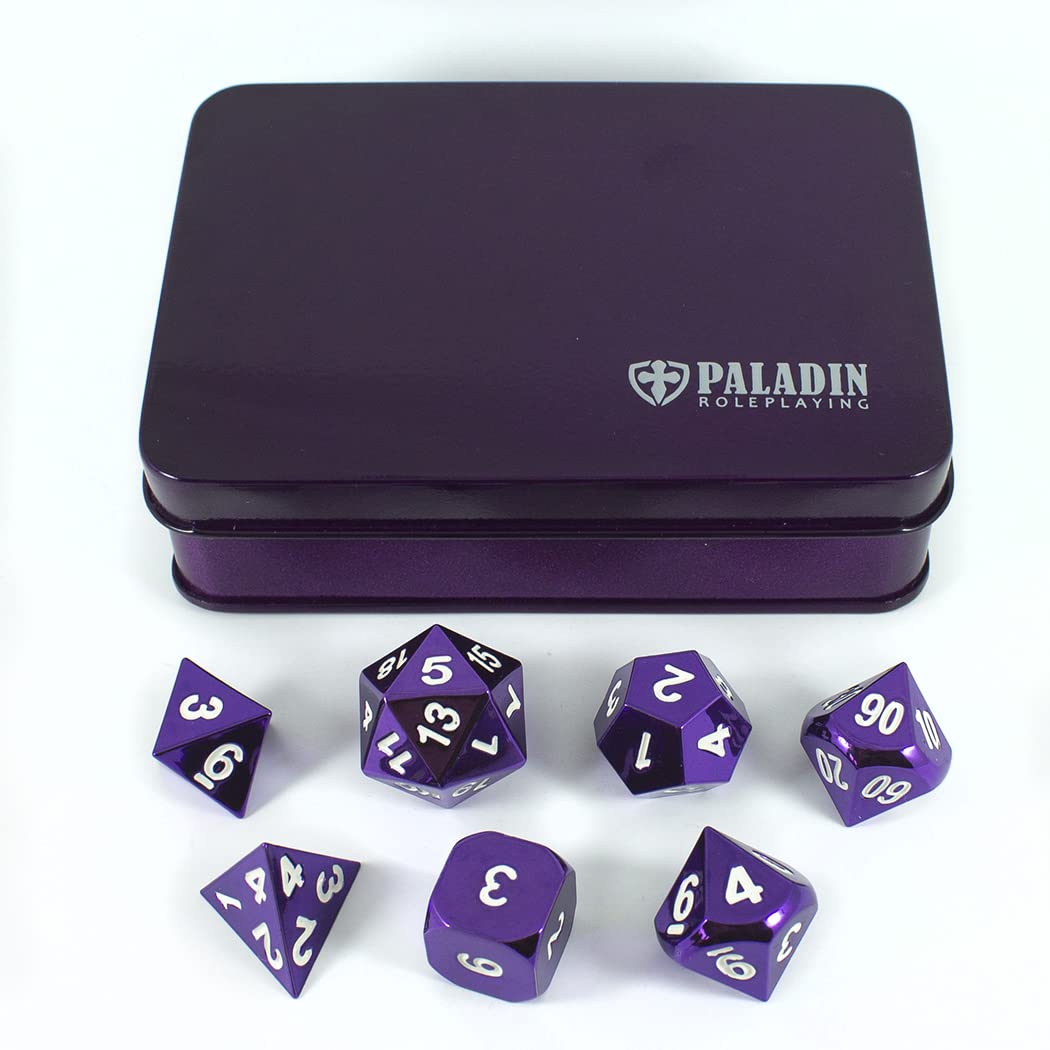 Premium Purple Metal Dice Set - 7-Piece Polyhedral RPG Dice with Elegant Presentation Case - Perfect for Dungeons & Dragons, Pathfinder & Tabletop Gaming