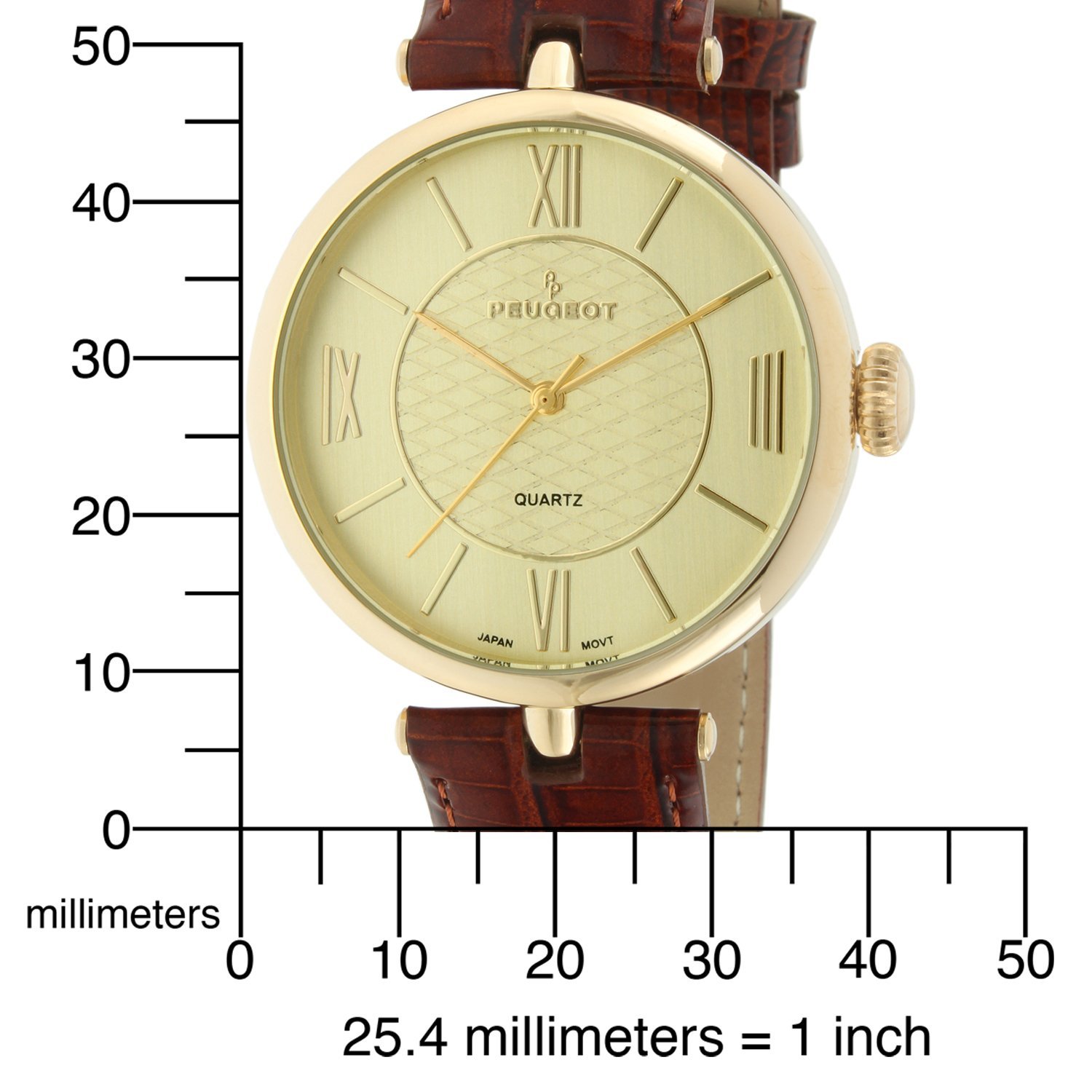 Peugeot PP Women's Large Face Watch with Easy-to-Read Roman Numerals & Genuine Leather Band - Perfect for Business, Casual Wear & Special Occasions