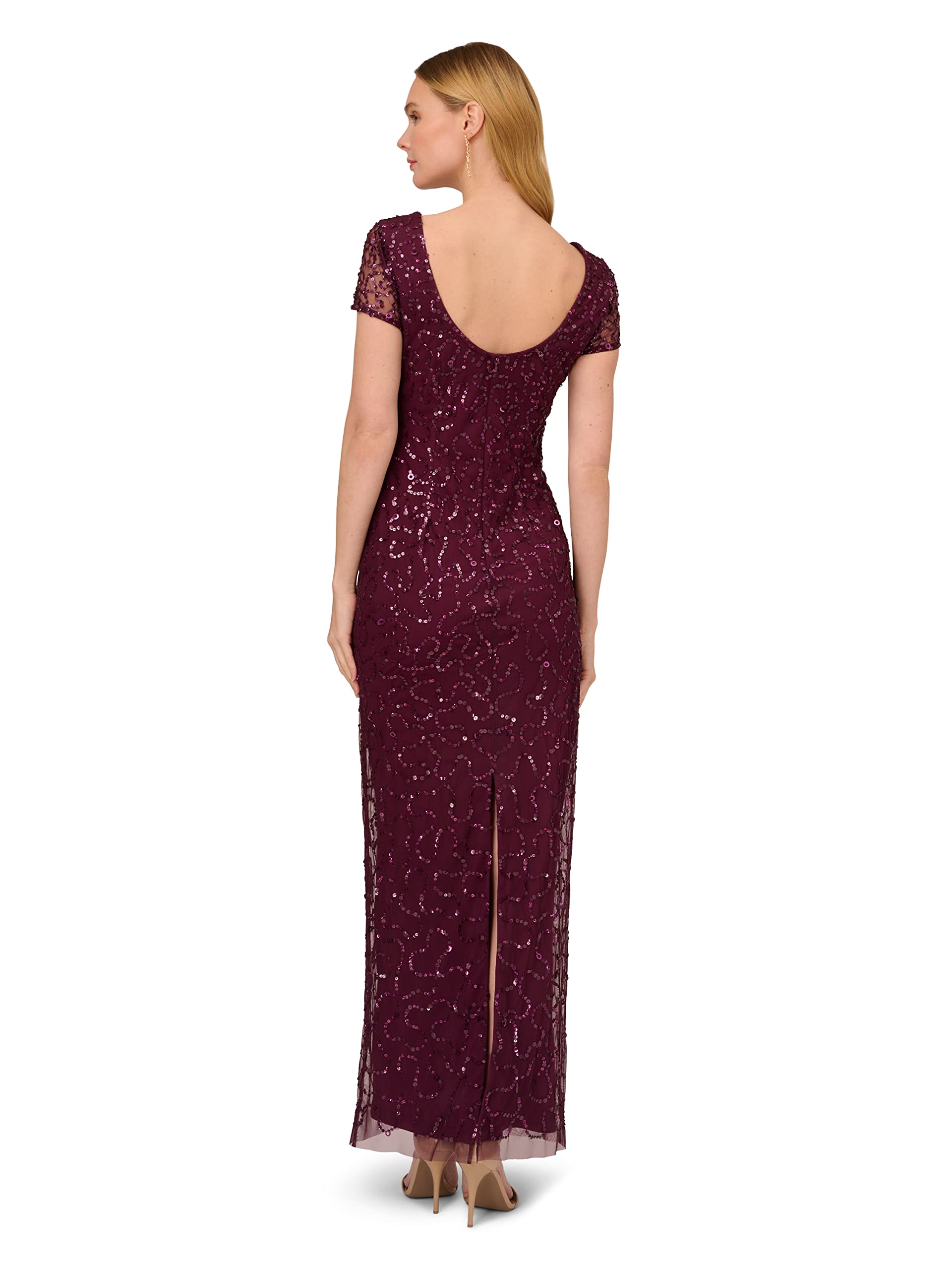 Adrianna Papell Women's Elegant Beaded Short Sleeve Evening Gown for Prom, Wedding & Formal Events - Perfect for Cocktail Parties, Galas & Special Occasions