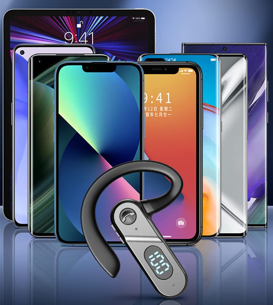 Wireless Bluetooth Headset with Voice Control - Single Ear Hands-Free Earpiece for Cell Phone, Computer, Laptop - Ideal for Drivers, Truckers & Office Workers - Perfect for Calls, Online Meetings & Long-Distance Driving
