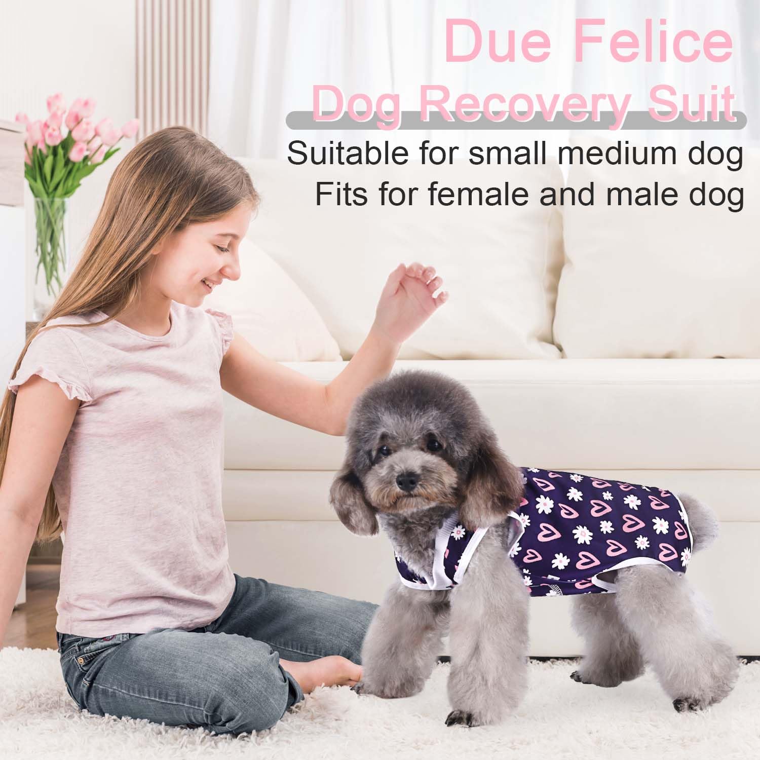 Dog Surgery Recovery Suit for Female & Male Dogs - Post-Spay/Neuter Onesie for Small & Medium Pets | Soft & Comfortable Pet Surgical Suit for Wound Protection | Ideal for Post-Op Care, Home Recovery & Vet Visits (Love/Flower/X-Large Patterns Available)