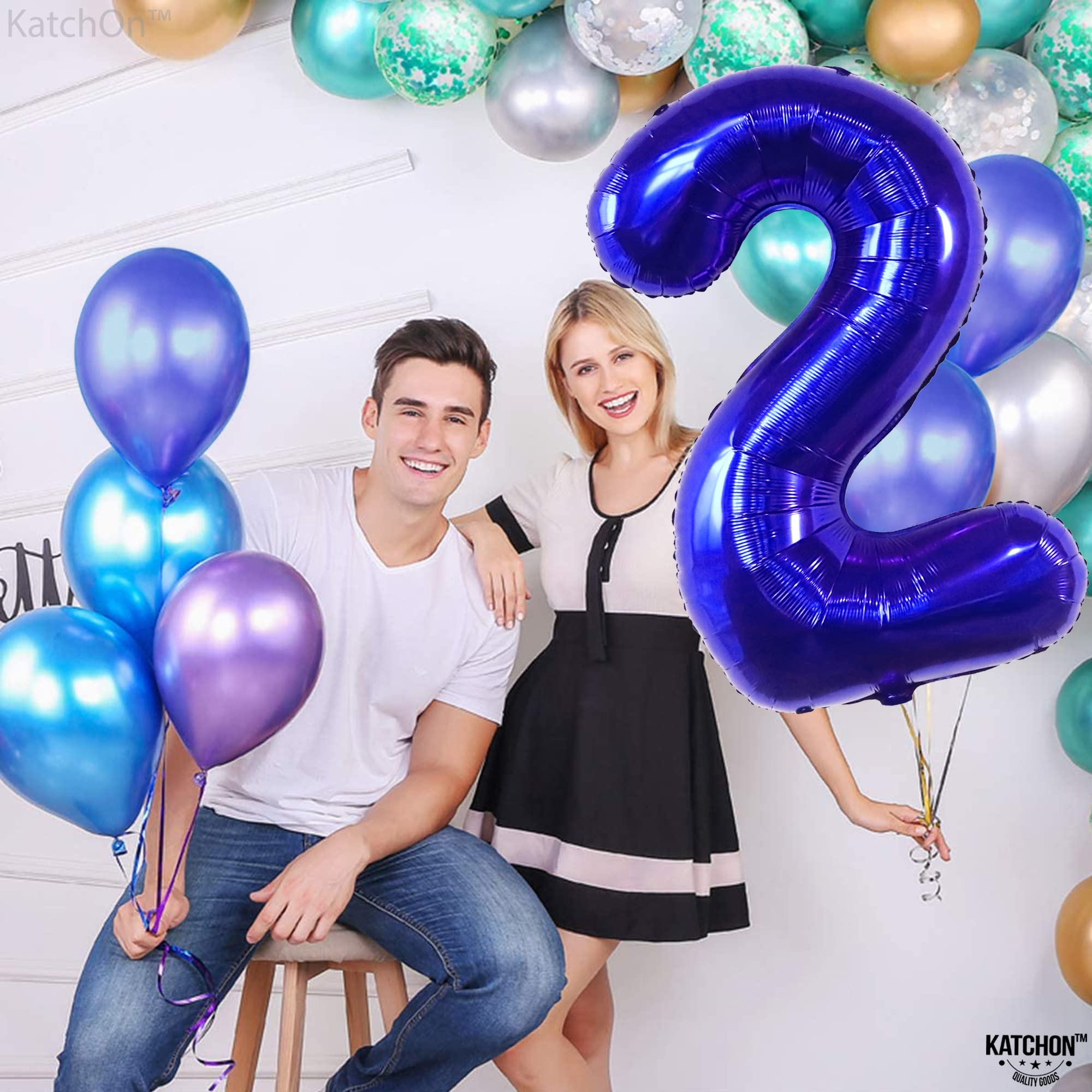 KatchOn Giant 40 Inch Royal Blue Number 2 Balloon - Baby Shark Themed 2nd Birthday Decorations for Boys | Perfect for Birthday Parties, Baby Showers & Anniversary Celebrations