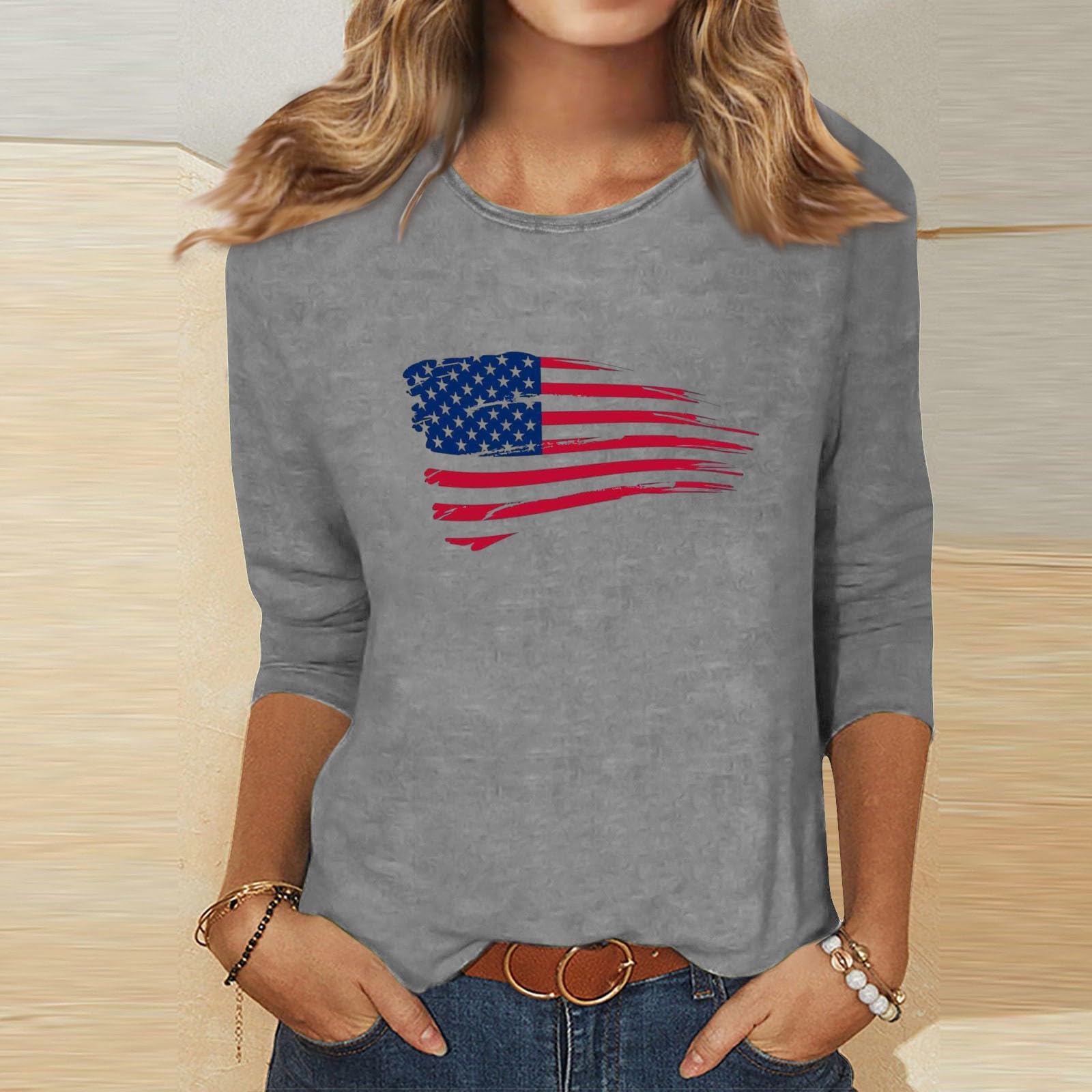 Women's Patriotic 4th of July Shirts - 3/4 Sleeve Casual Summer Tops for Independence Day Celebrations, BBQ Parties & Festive Outfits