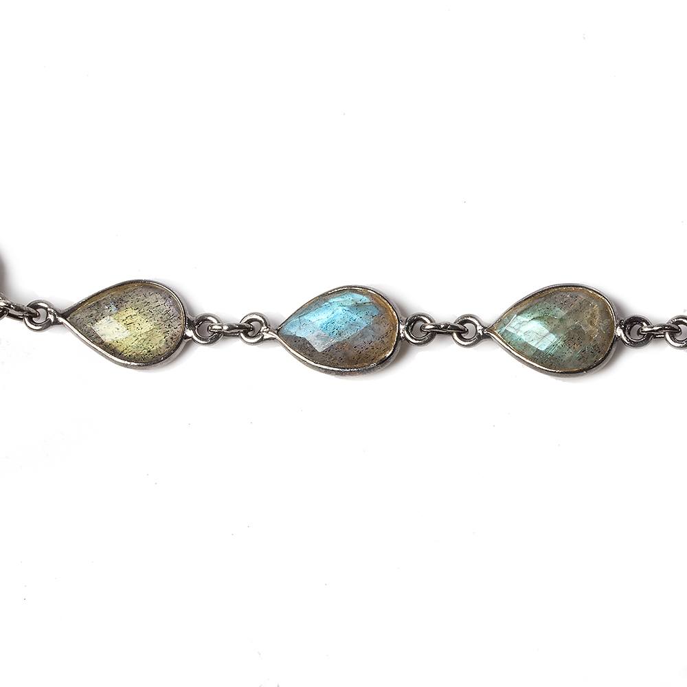 11x8mm Labradorite Pear Gemstone Beaded Chain - .925 Sterling Silver Oxidized Bezel Necklace - 17 Inch Length for Boho Jewelry & Gift Giving