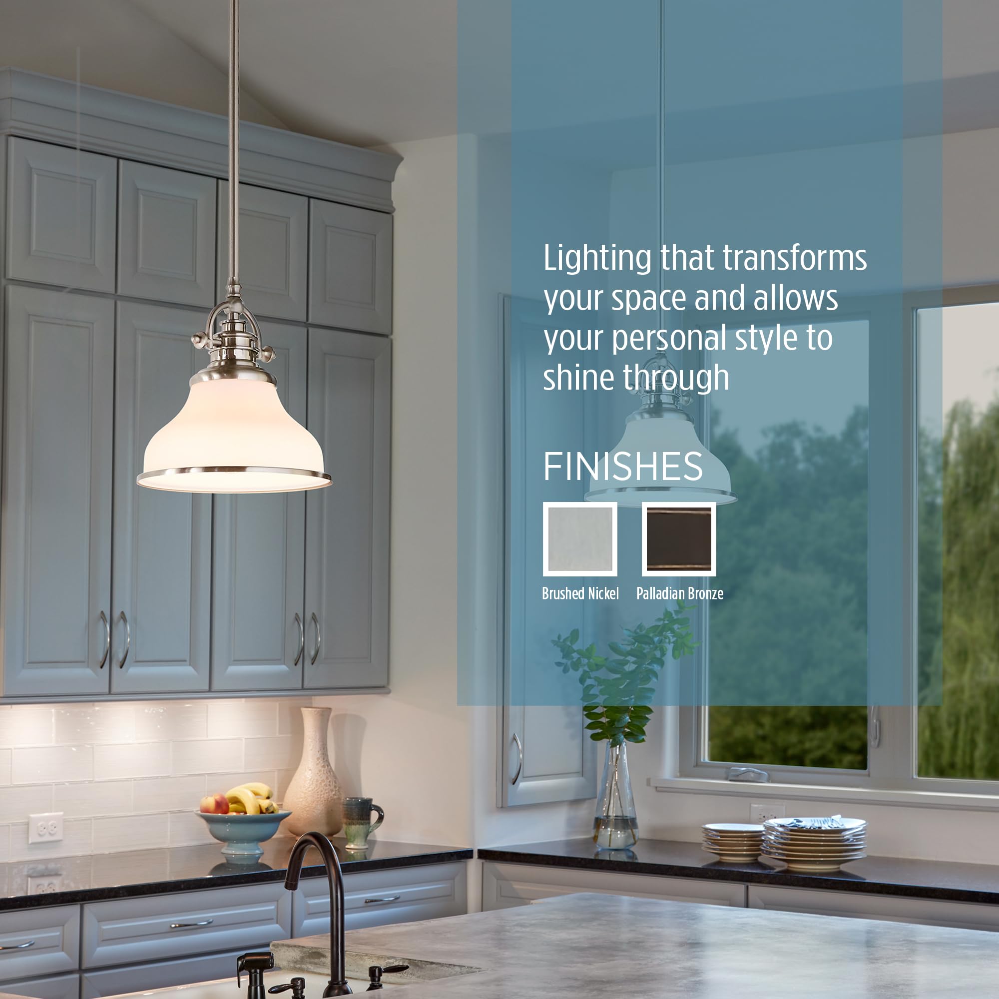 Quoizel Grant Mini Pendant Light - 8 Inch Brushed Nickel Opal Etched Glass Hanging Ceiling Fixture - Perfect for Kitchen Island, Dining Room, Bedroom, Bar, Cafe & Office Lighting - Modern & Elegant Home Decor