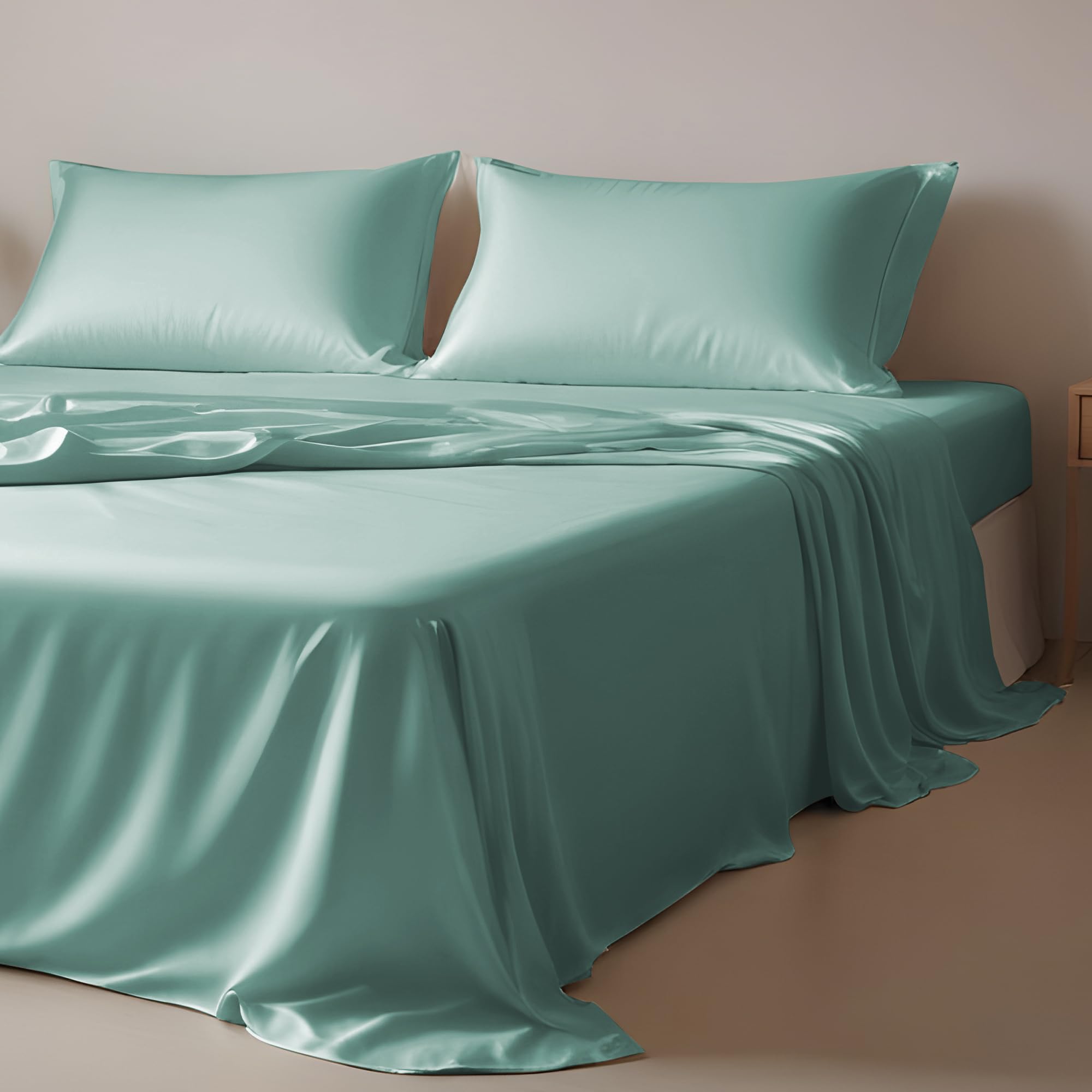 Premium Eucalyptus Tencel Lyocell Sheet Set - Split King Size Cooling Breathable Bedding (2 Fitted, 1 Flat Sheet, 2 Pillowcases) | Ultra Soft & Silky | Aqua Color | Perfect for Hot Sleepers & Luxury Bedrooms