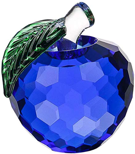 Crystal Apple Paperweight - Handcrafted Art Glass Fruit with Leaf, Collectible Figurine & Unique Gift for Home, Office, Christmas Decor (Blue) | Perfect for Desk Decor, Holiday Centerpiece & Gift Giving