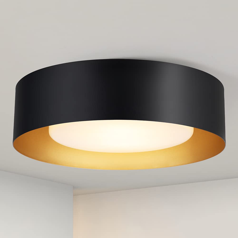 Modern Black & Gold Flush Mount Ceiling Light Fixture - 16.5