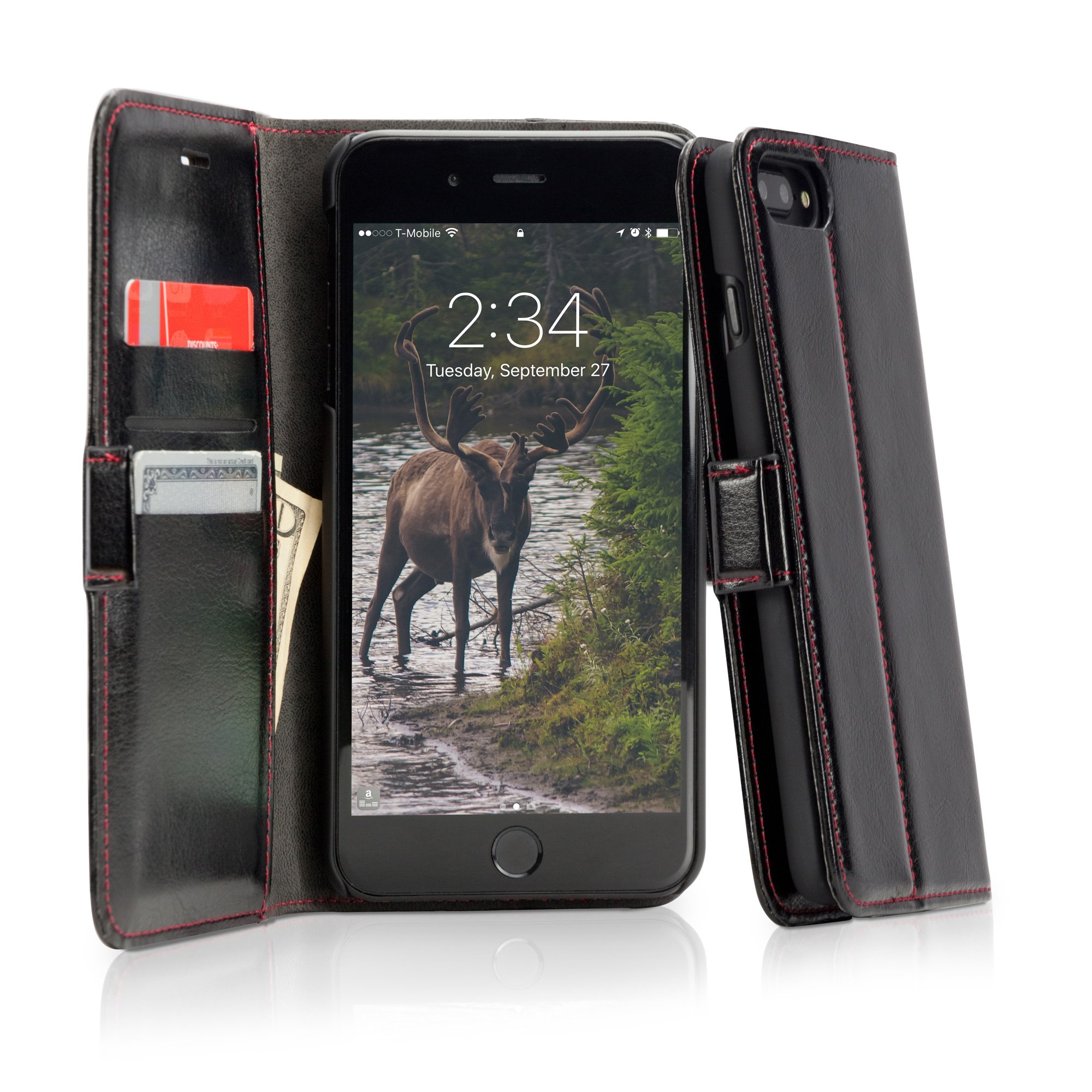 BoxWave Genuine Leather Wallet Case for Apple iPhone 7 Plus - Premium 3 Card Slot Flip Cover with RFID Protection | Perfect for Business Professionals & Daily Use (Nero Black)