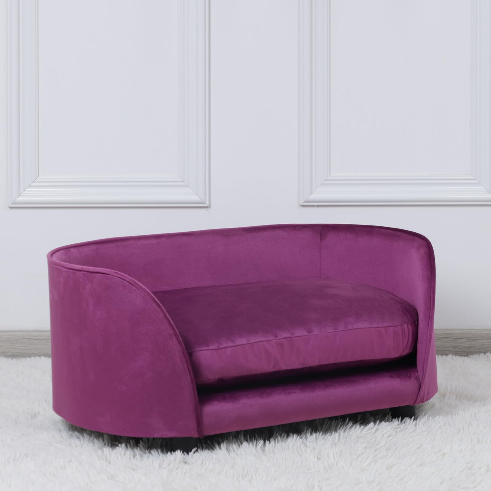 Premium Pet Sofa Bed for Small Dogs & Cats - Washable Velvet Cushion with Wooden Frame - Cozy Pet Couch for Puppies, Kittens & Small Pets (Purple) - Perfect for Living Room, Bedroom & Pet Napping Spaces