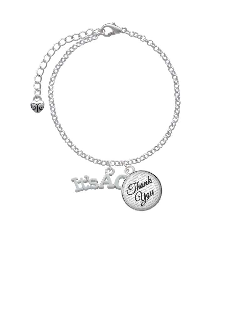 Delight Jewelry Silver-Tone Baby Gender Reveal Charm Bracelet with Domed Thank You Charm, Adjustable 6
