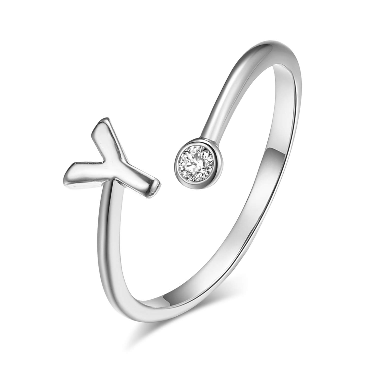 Personalized Silver Initial Letter Ring Stackable Rings for Women - A-Z Alphabet Knuckle Rings with Crystal, Adjustable Fashion Jewelry for Daily Wear, Gifts & Special Occasions