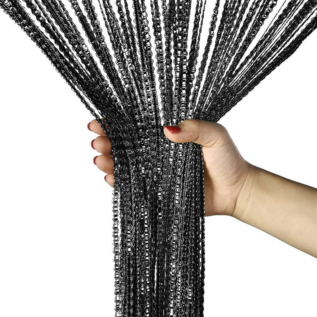 YFQHDD 100x200cm Shiny Tassel Curtains for Living Room - Elegant Door Divider Drape with Decorative Valance, Black Home Decor for Windows, Bedrooms & Party Backdrops