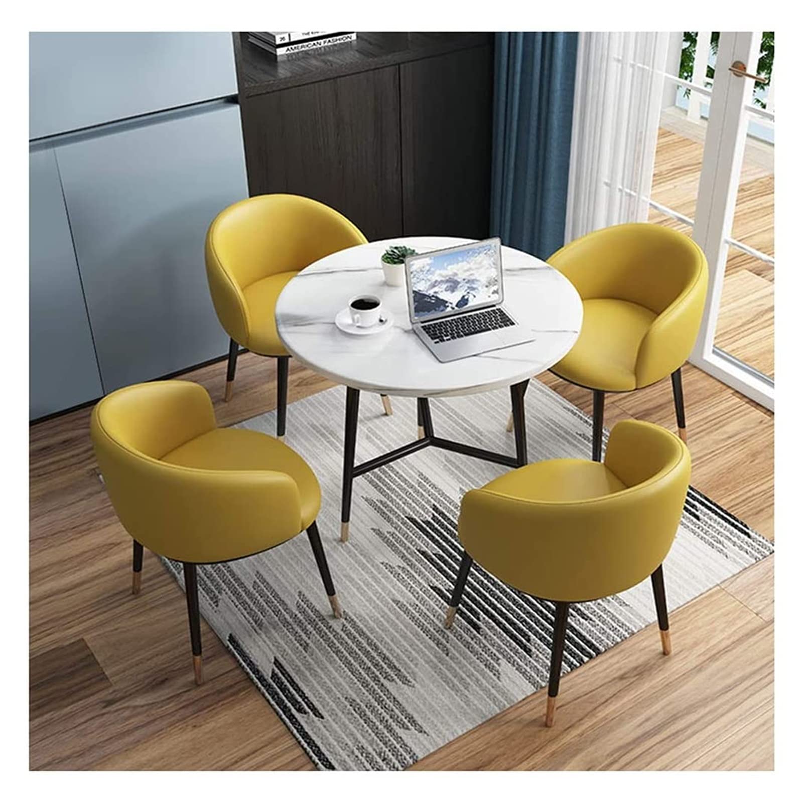 Modern Round Dining Table Set with 4 Chairs - 80cm Yellow Office Meeting Table for Home, Library, Hotel & Dessert Shop - Versatile Furniture for Dining, Meetings & Workspaces