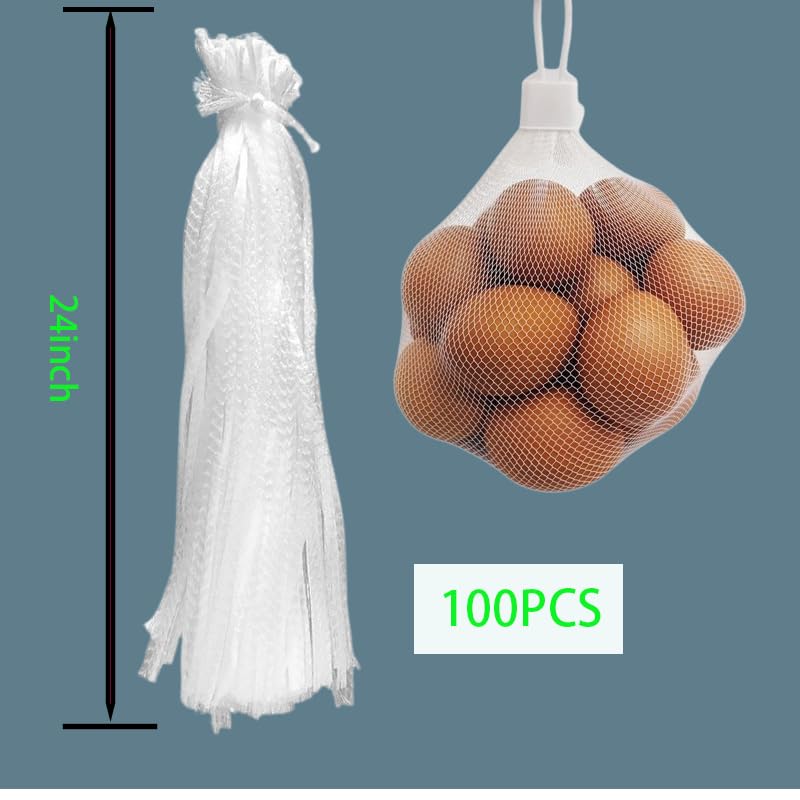 24 Inch Reusable Produce Bags - 100 Pack with 100 Latches | Heavy-Duty Mesh Bags for Crabs, Clams, Shellfish, Crawfish Cooking | Perfect for Onions, Potatoes, Fruits & Vegetables Storage | Commercial & Home Kitchen Use