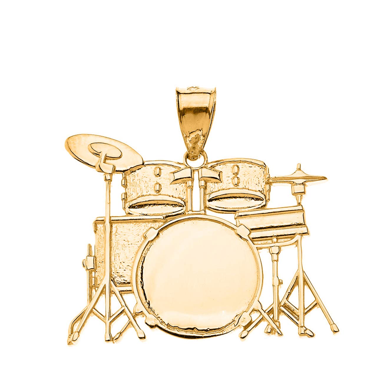 10k Gold Miniature Drum Set Charm Pendant - Certified Solid Gold Music Jewelry - Perfect for Musicians, Drummers & Music Lovers Gift