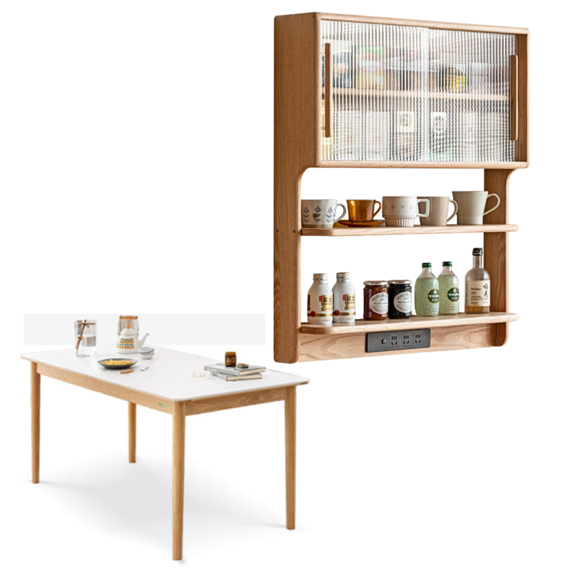 30.7х6.7х35.8 inch / 78х17х91 cm / Natural wood color/Oak  Hanging cabinet+ 51.2х31.5х29.9 inch/ 130х80х76 cm rock board dining table