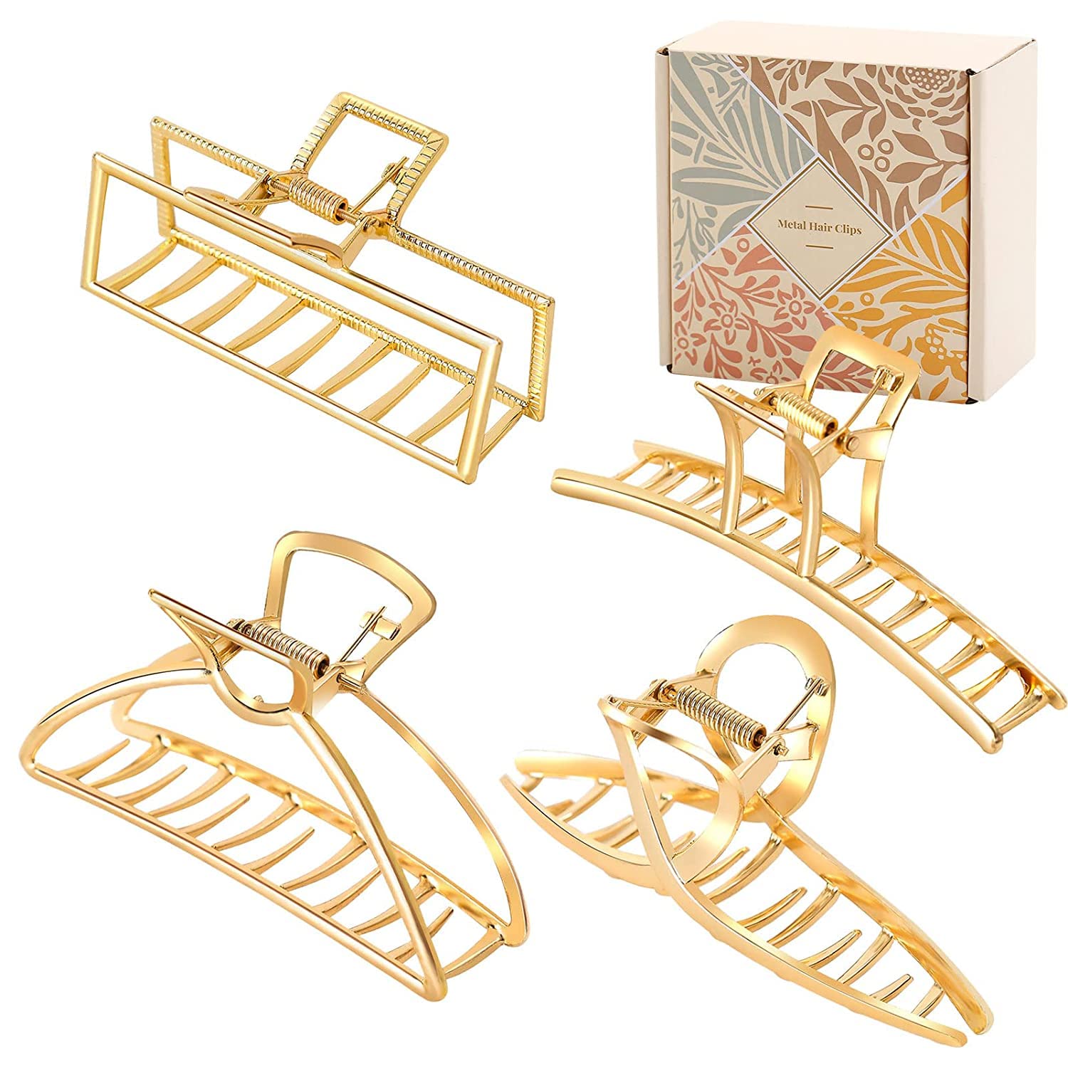 4 Pack Large Gold Hair Claw Clips for Women - French Design Metal Cross Banana Clips for Thick Hair - Non-Slip Hair Barrettes for Women & Girls - Perfect for Updos, Ponytails & Everyday Hairstyles