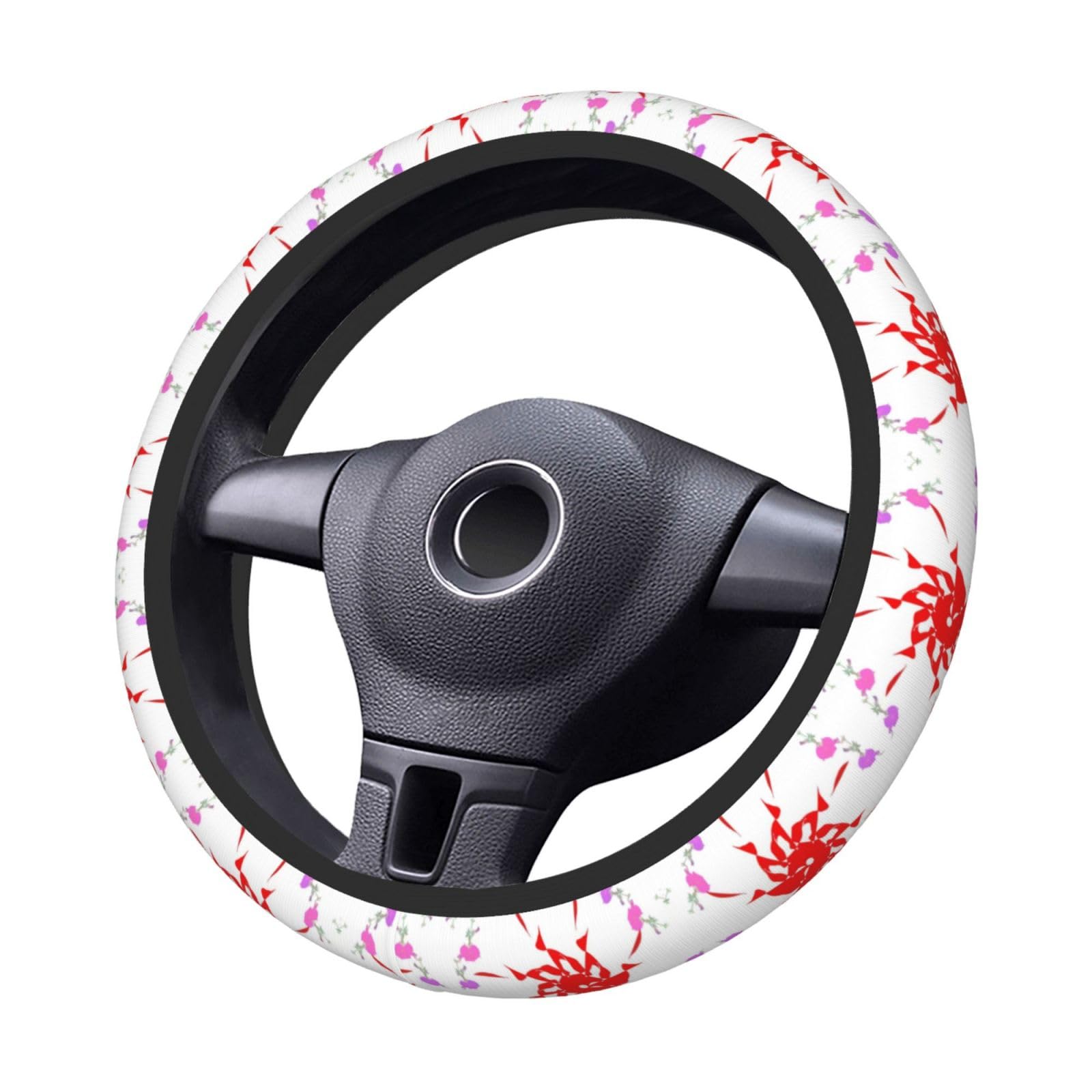 15 Inch Breathable Soft Fabric Steering Wheel Cover with Floral Print - Universal Fit for Most Cars - Comfortable & Non-Slip Grip for Daily Commute & Road Trips