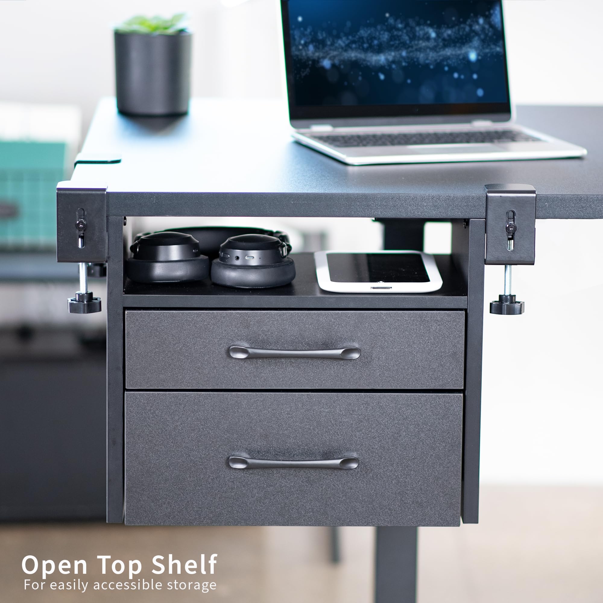 VIVO Black Under Desk Corner Drawer & Shelf System - Multi-Level Storage Organizer for Office Supplies, Gaming Devices, Accessories | Perfect for Home Office, Gaming Setup & Workspace Organization
