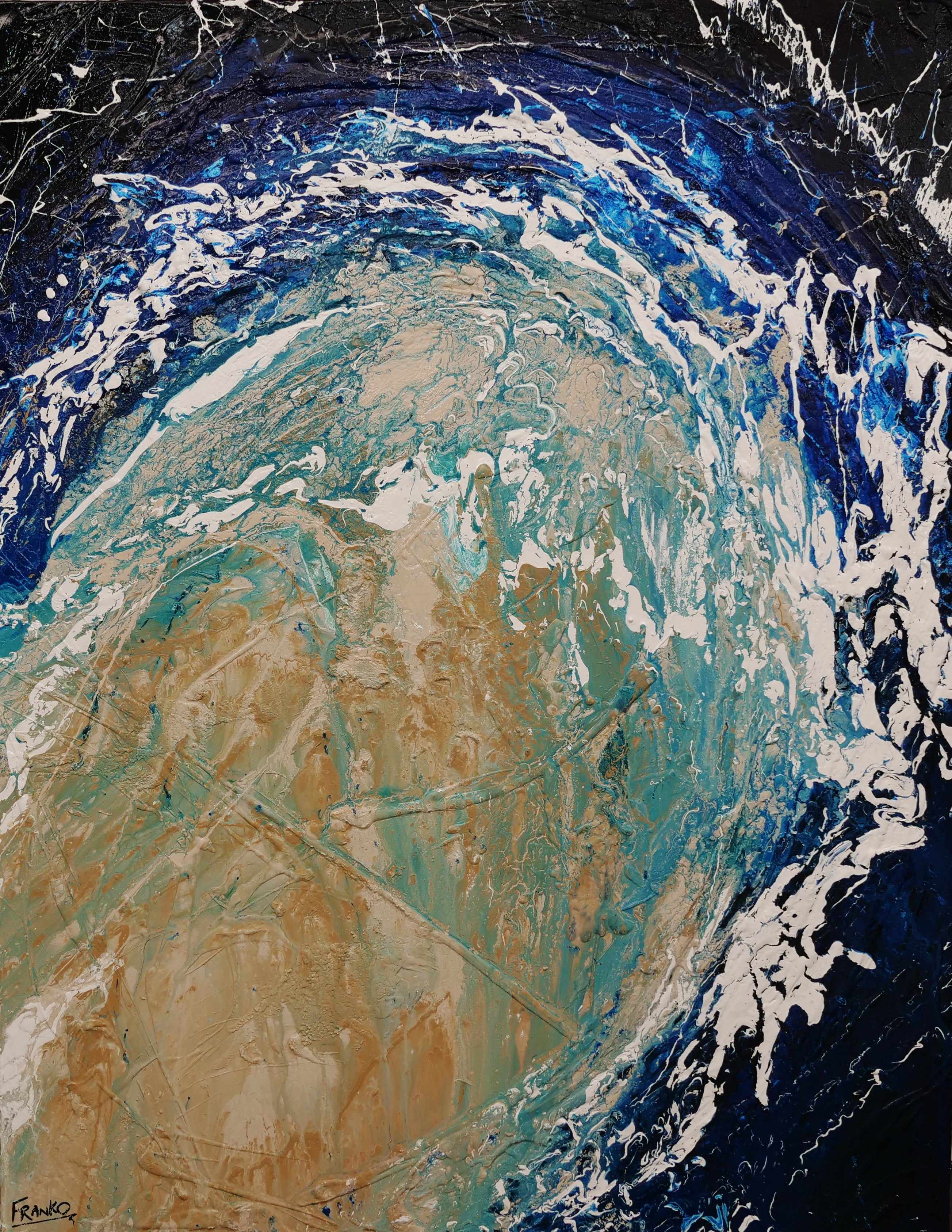 140cm x 180cm Blue Cream Wave Textured Abstract Canvas Art - Modern Ocean Inspired Wall Decor for Living Room, Bedroom & Office