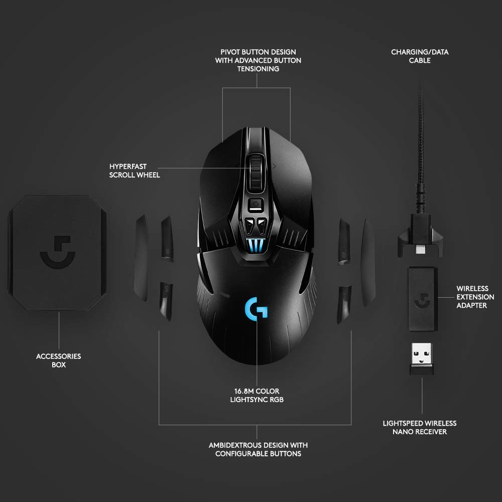 Logitech G935 Wireless Gaming Headset with DTS:X 7.1 Surround Sound & LIGHTSYNC RGB - Black/Blue | Logitech G903 LIGHTSPEED Wireless Gaming Mouse Bundle | Perfect for PC Gaming, Streaming & Esports