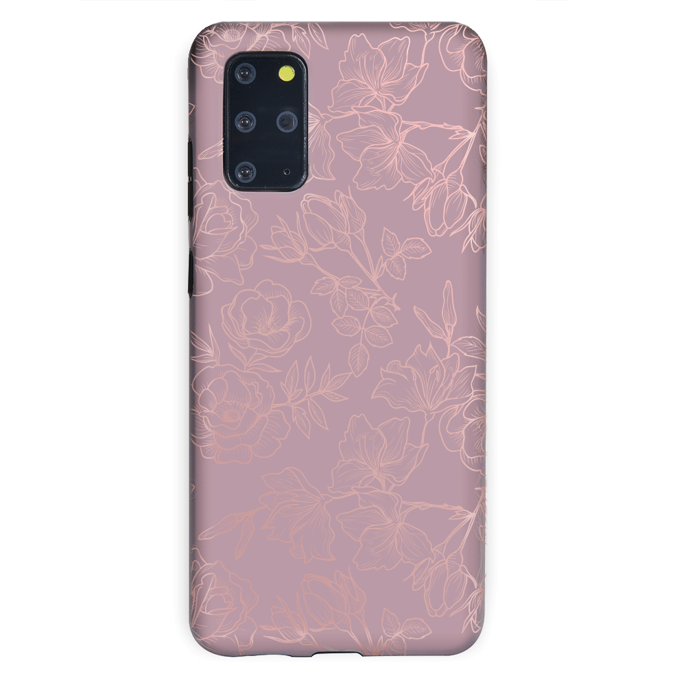 Dusty Rose Chrome Floral Samsung Galaxy Phone Case - Elegant Protective Cover for Galaxy S21/S22/S23 - Perfect for Everyday Use, Work & Travel