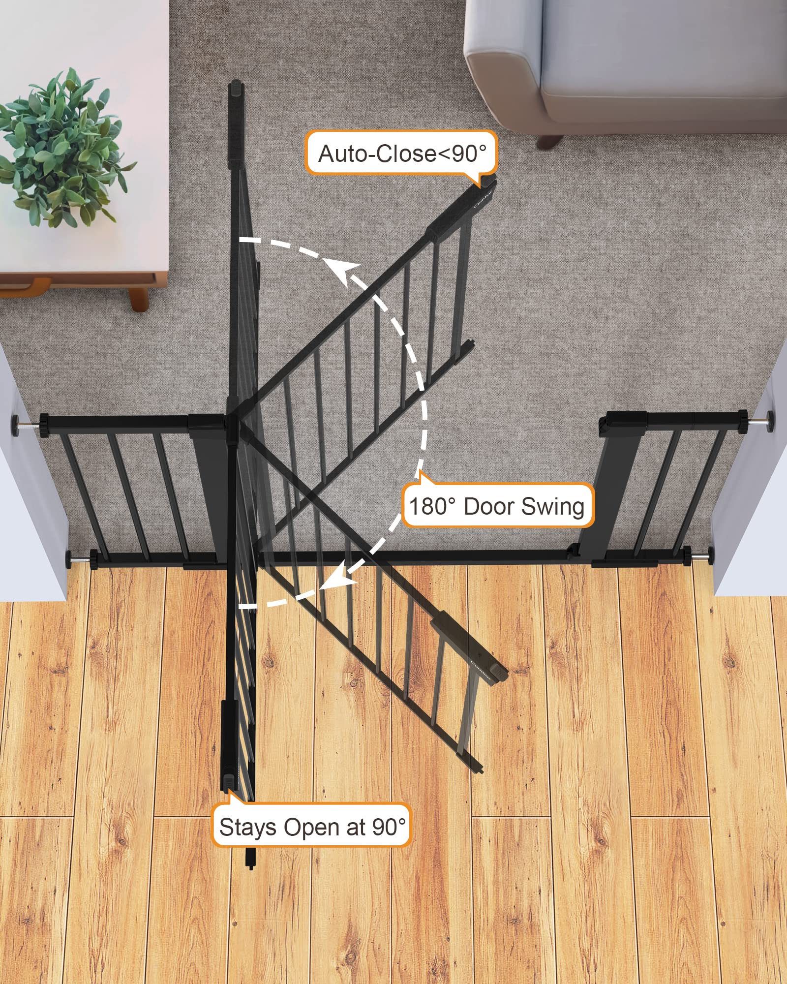 Cumbor 46 & 51.5-Inch Extra Wide Baby Gate with Auto Close - Walk Through Dog Gate for Home Safety, Stairs, and Doorways | Perfect for Childproofing and Pet Containment