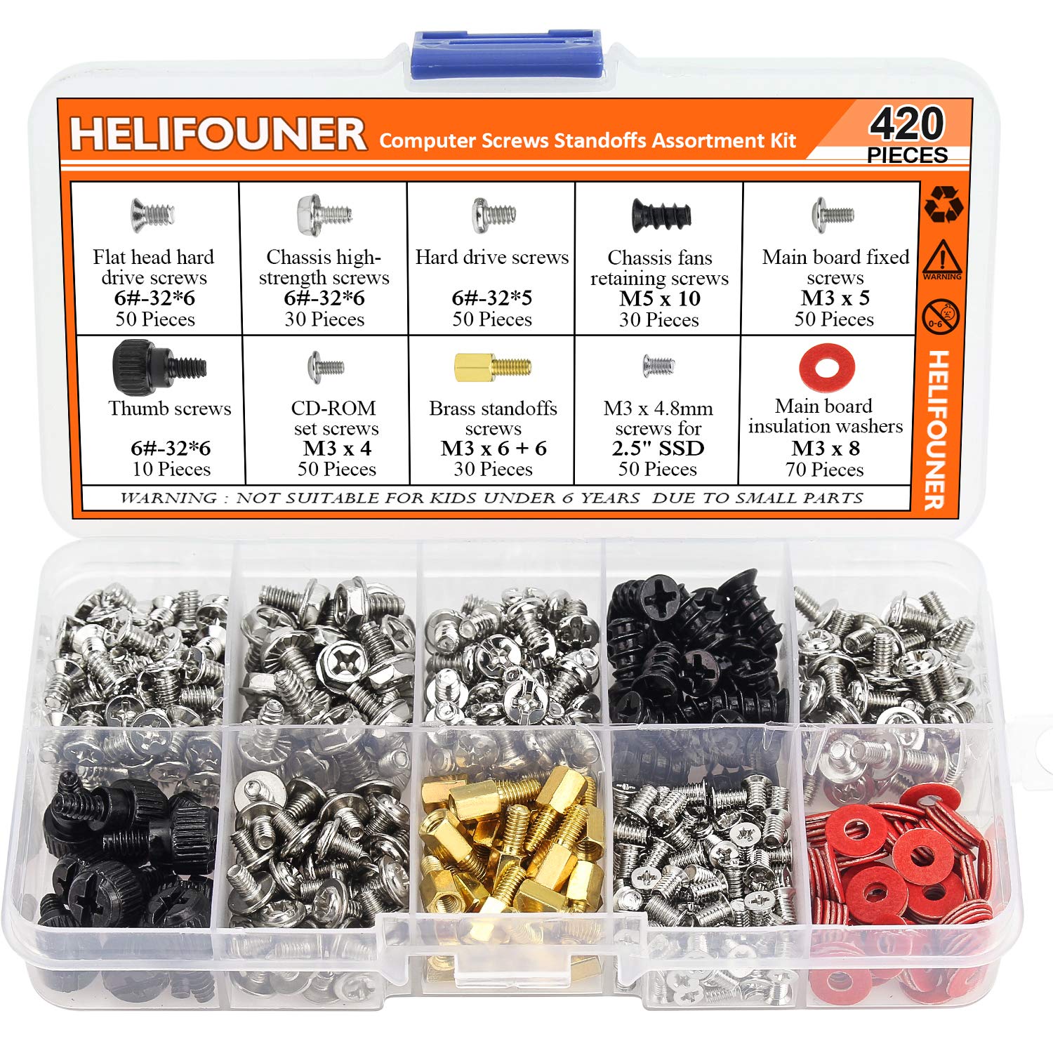 420-Piece Computer Standoffs & Screws Assortment Kit - M3/M4/M5 Nylon & Metal Spacers for 2.5