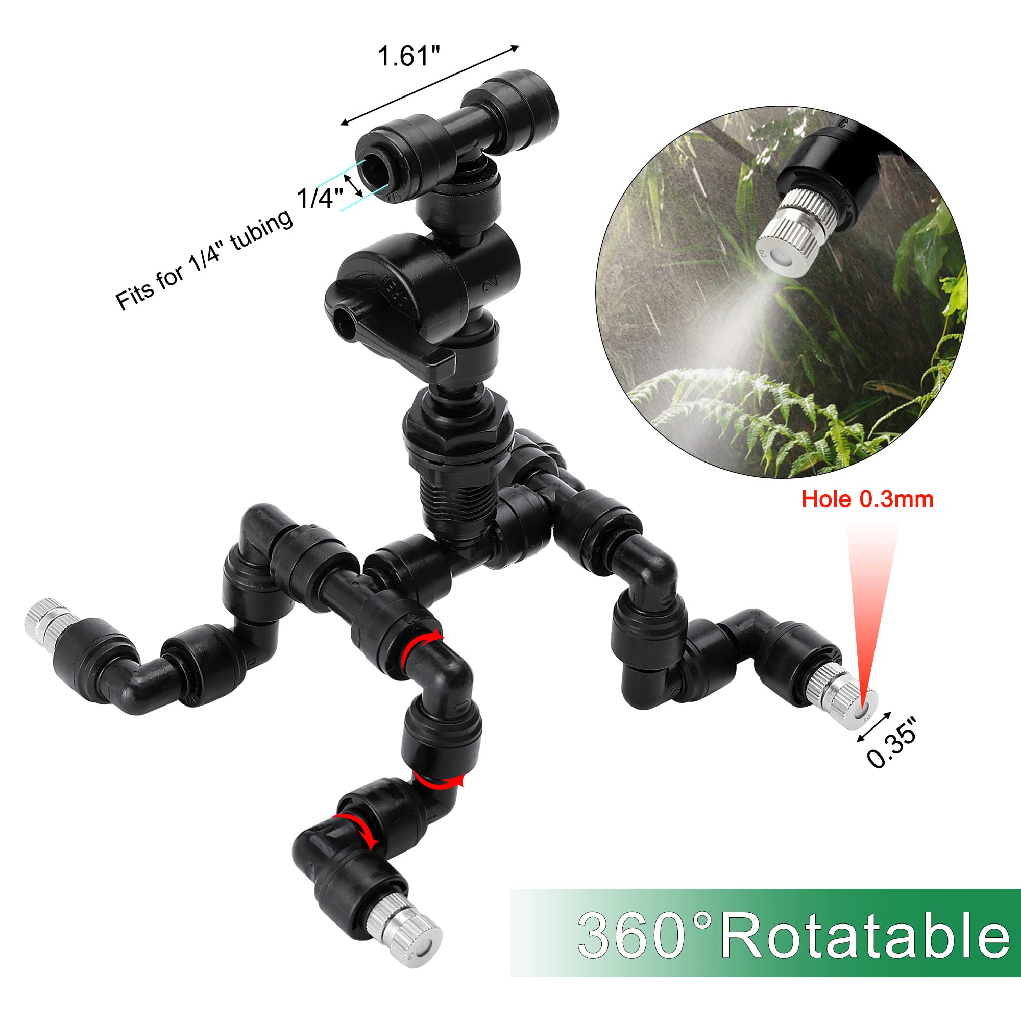 4 Pcs Reptile Mister Nozzle with Adjustable Valve - Terrarium Fogger & Misting System for Reptiles, Rainforest Habitat - Perfect for Hydration & Cooling in Vivariums & Terrariums