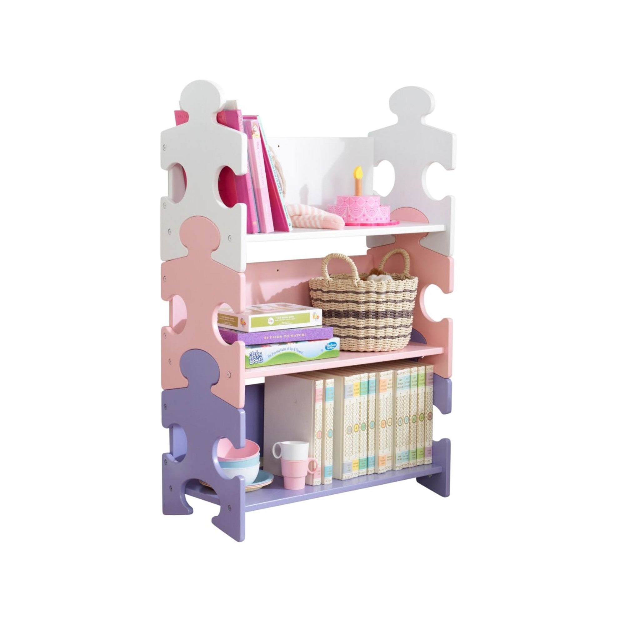 KidKraft Pastel Puzzle Bookshelf - Wooden Kids Bookshelf with Storage, Easy Assembly, Nursery & Playroom Decor - Perfect for Toddlers, Preschoolers & Children's Bedrooms