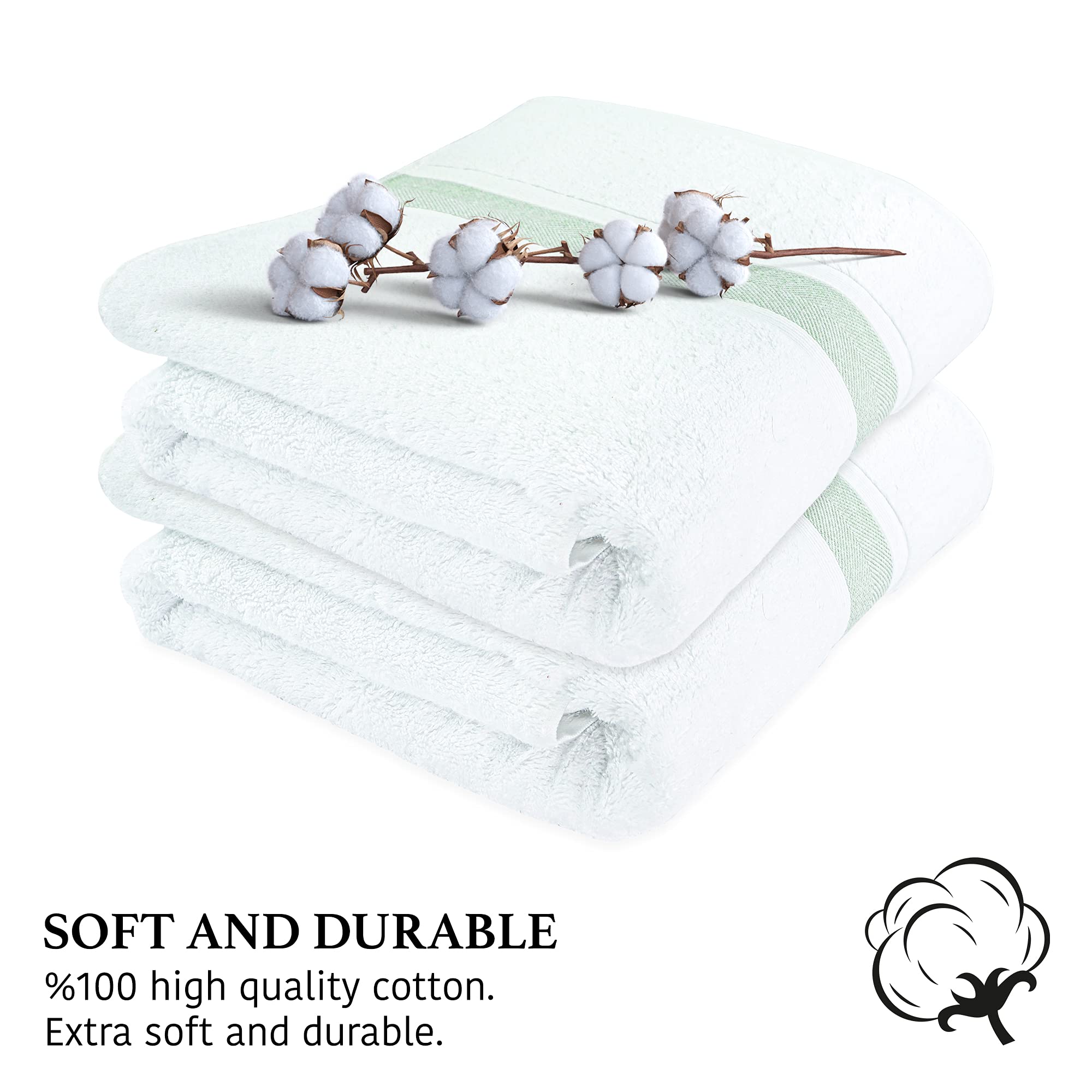 Luxury 100% Natural Cotton Bath Towels Set of 4 - Ultra Soft & Absorbent Hotel Quality Bath Sheets 35x67 Inches, Plush Thick & Bordered Design for Spa, Bathroom, Pool, Gym & Beach Use
