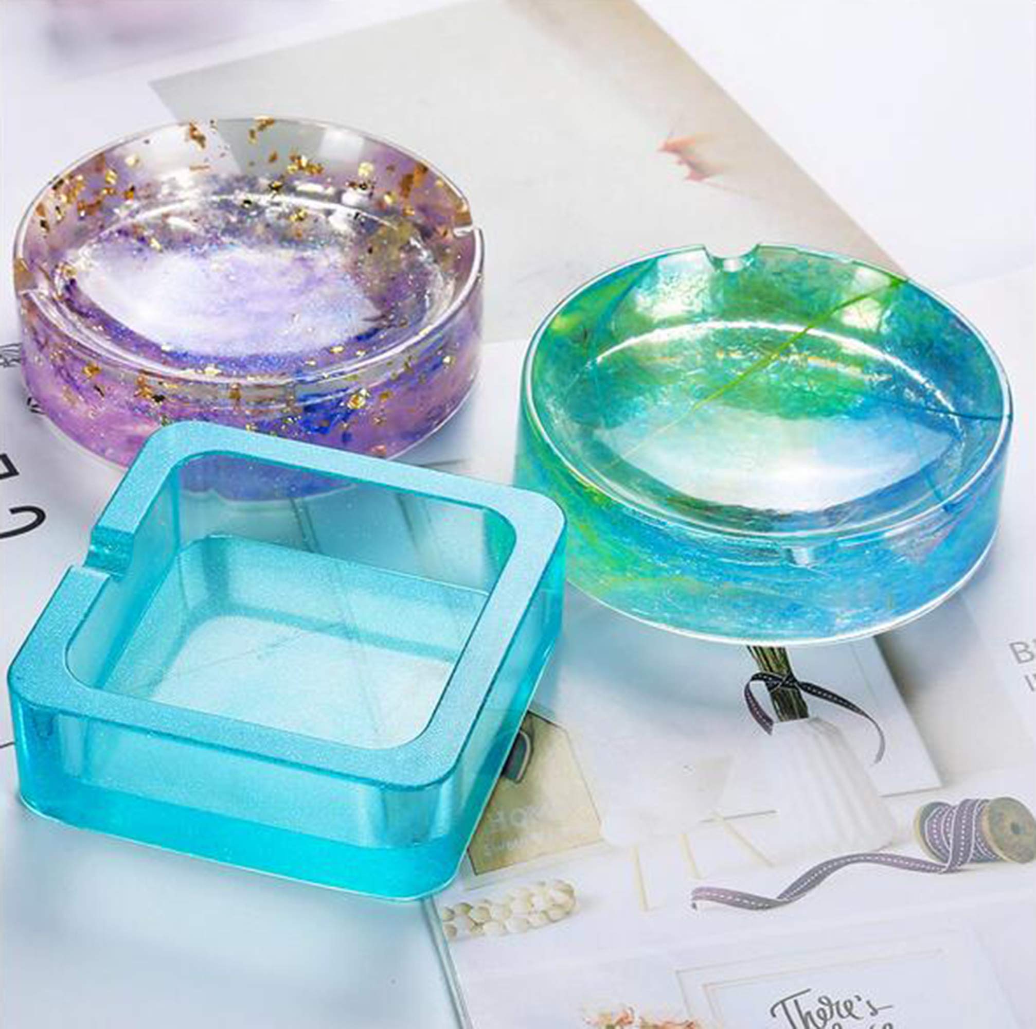 4 Pack Epoxy Resin Silicone Molds - Square, Round & Rhombus Ashtray, Soap Box & Resin Art Casting Molds for DIY Crafts, Home Decor & Gift Making - Large Size Resin Art Molds for Beginners & Professionals